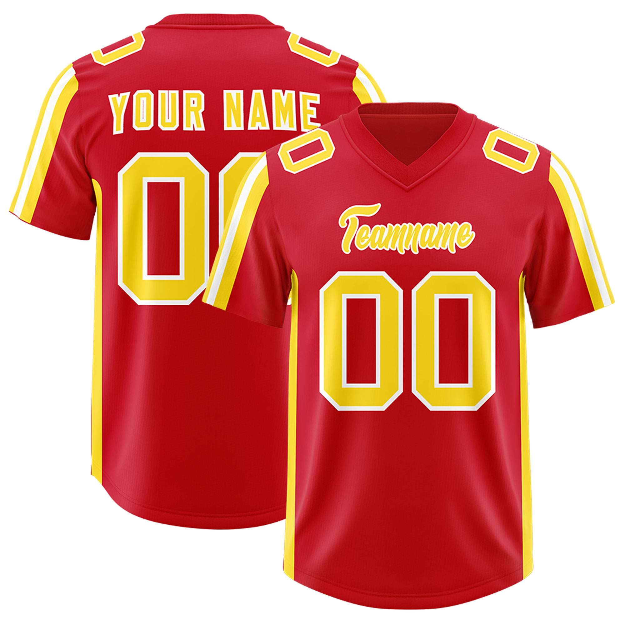 Custom Red Gold and White Side Stripe Pattern Authentic American Football Jersey
