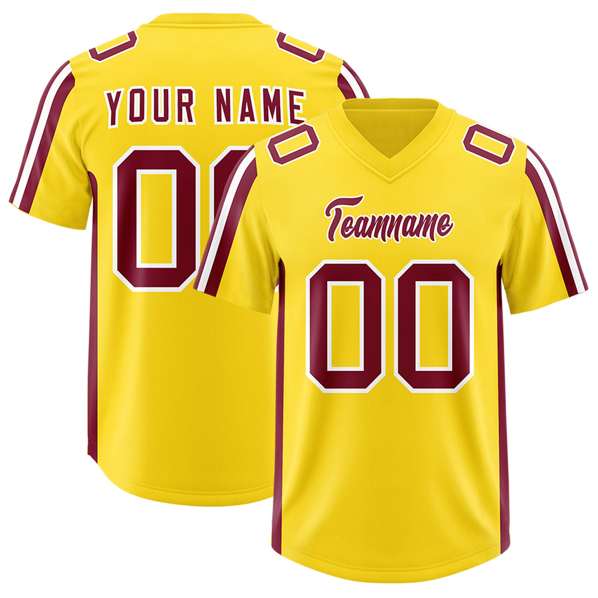 Custom Gold Cardinal and White Side Stripe Pattern Authentic American Football Jersey