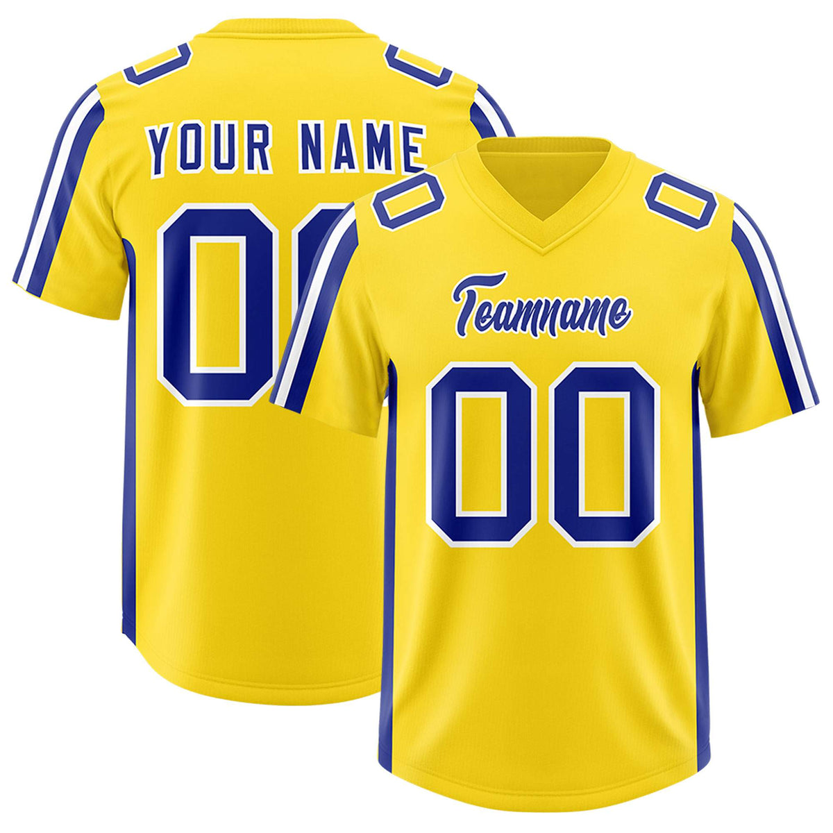 Custom Gold Royal and White Side Stripe Pattern Authentic American Football Jersey