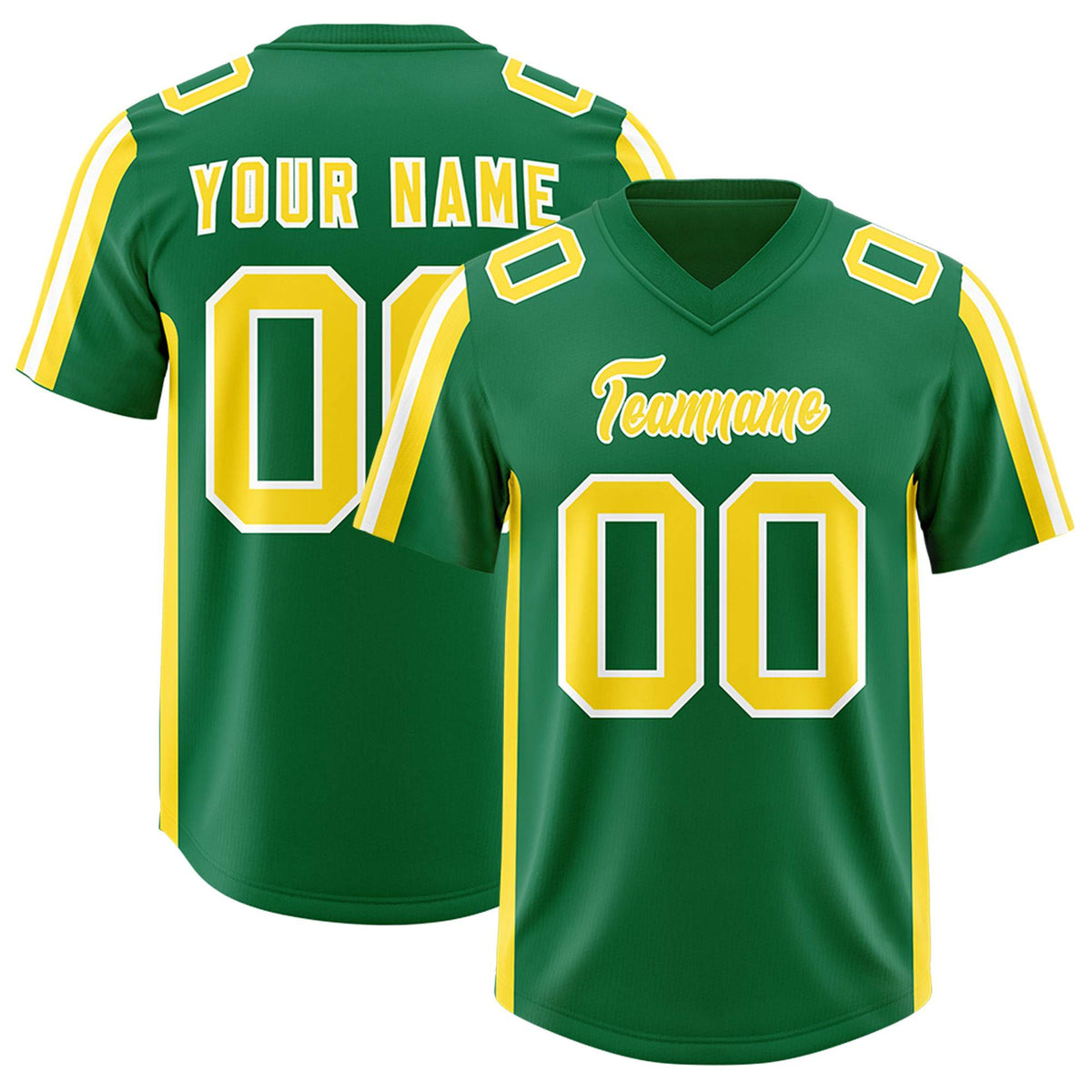 Custom Kelly Green Gold and White Side Stripe Pattern Authentic American Football Jersey