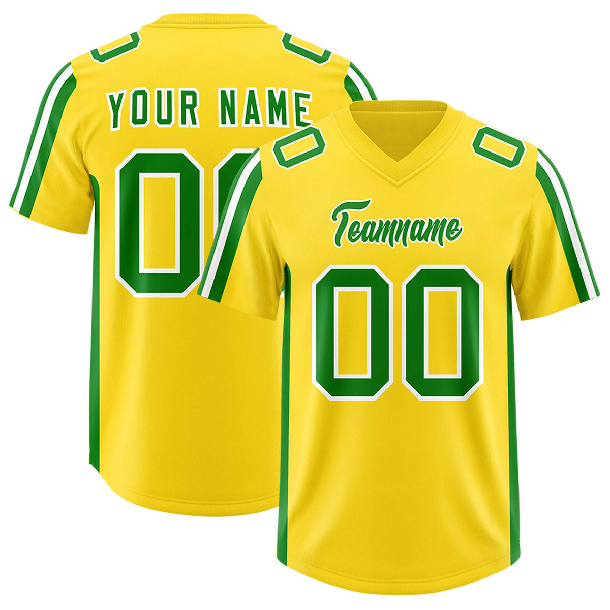Custom Gold Kelly Green and White Side Stripe Pattern Authentic American Football Jersey