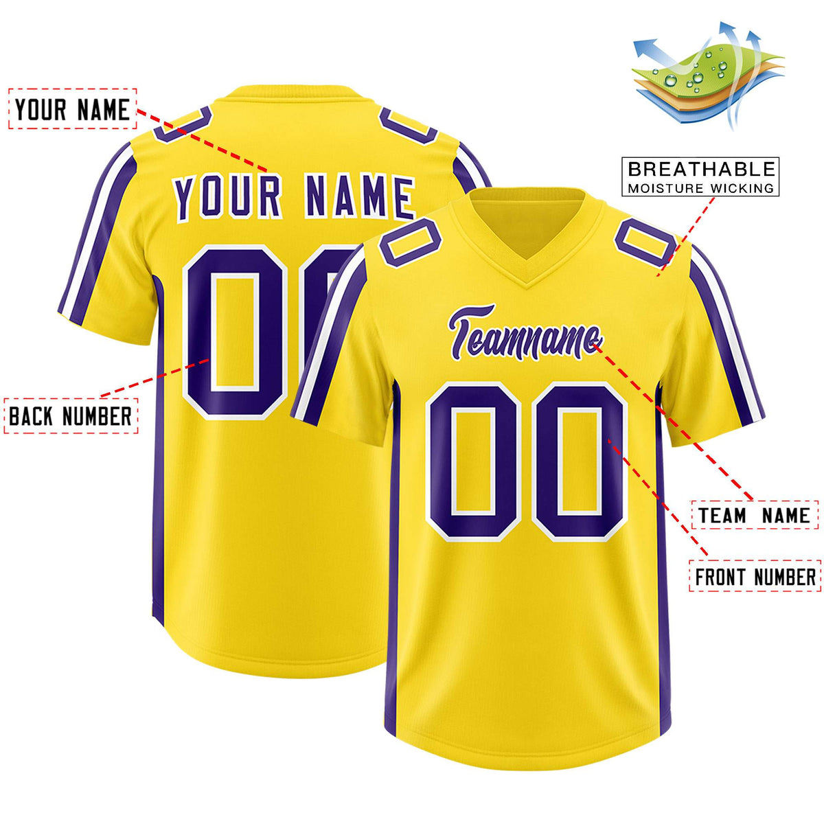 Custom Gold Purple and White Side Stripe Pattern Authentic American Football Jersey