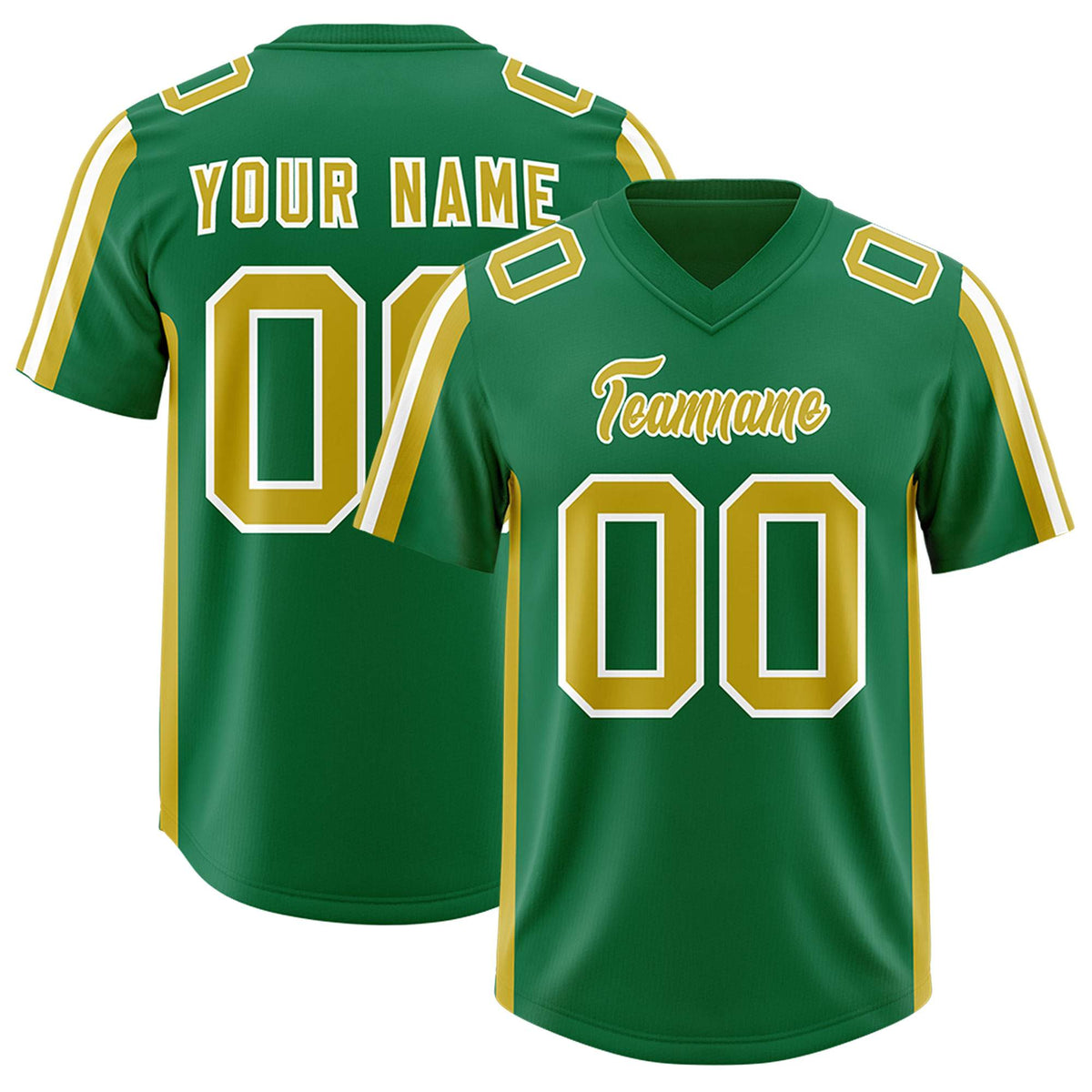 Custom Kelly Green Old Gold and White Side Stripe Pattern Authentic American Football Jersey