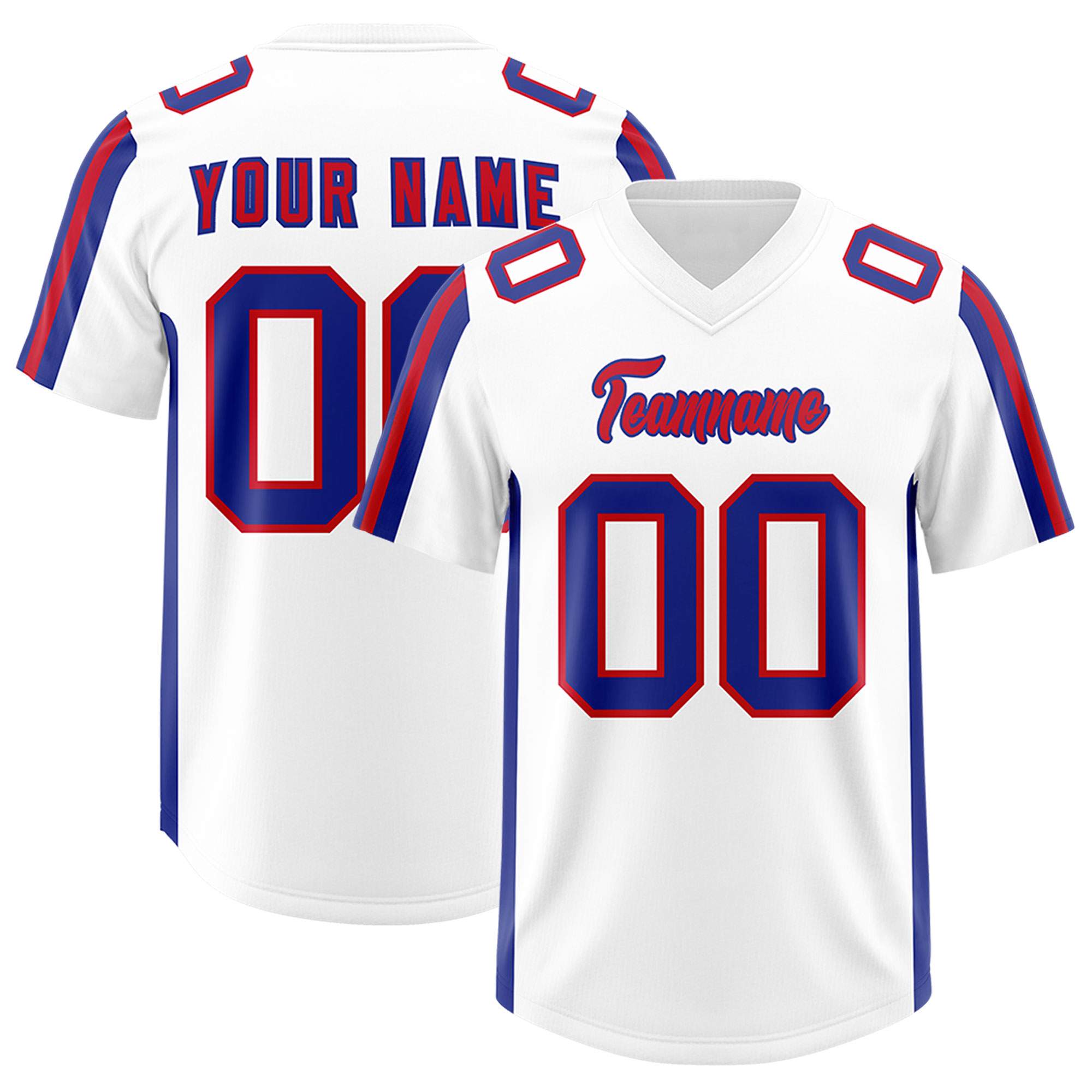 Custom White Royal and Red Side Stripe Pattern Authentic American Football Jersey