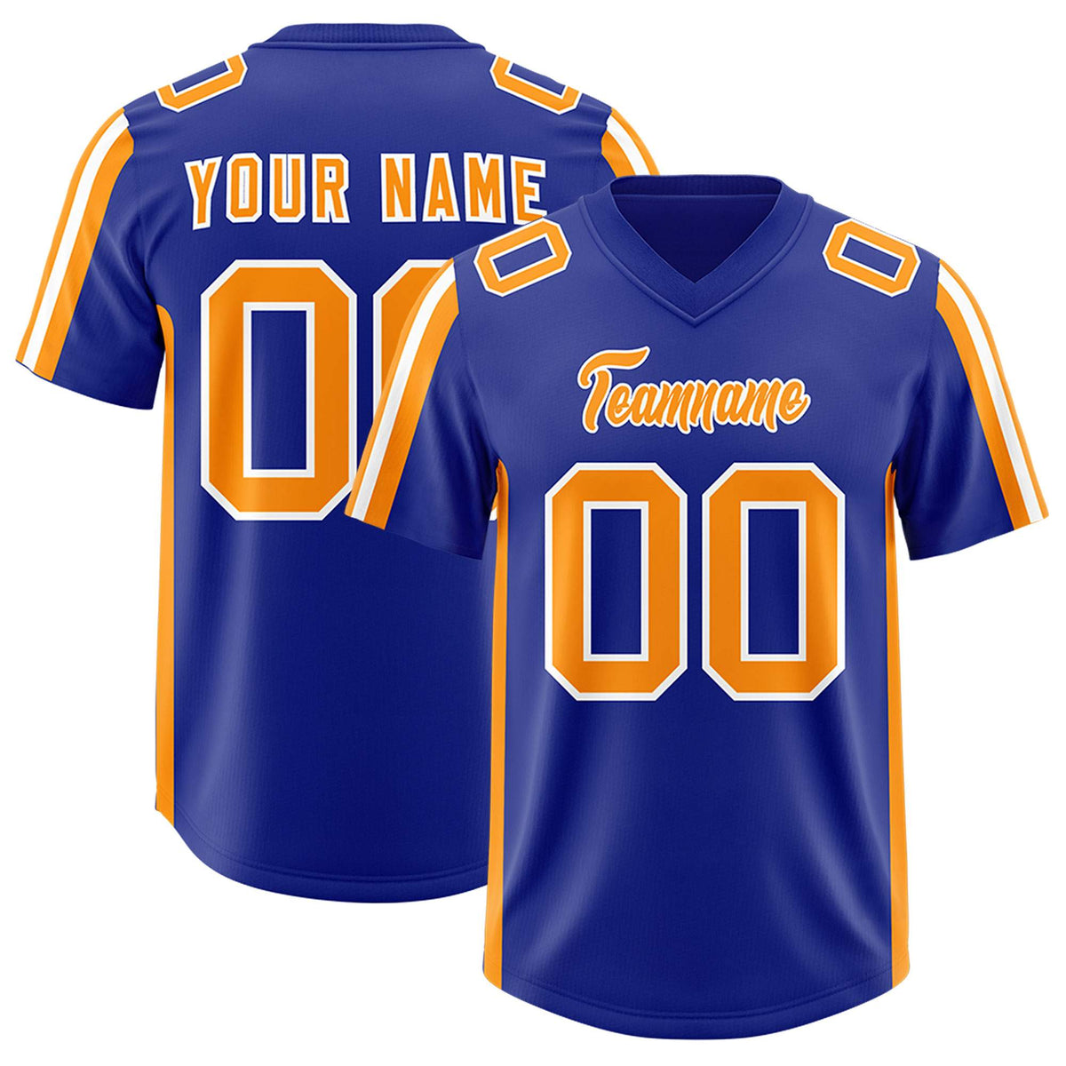 Custom Royal Gold Orange and White Side Stripe Pattern Authentic American Football Jersey