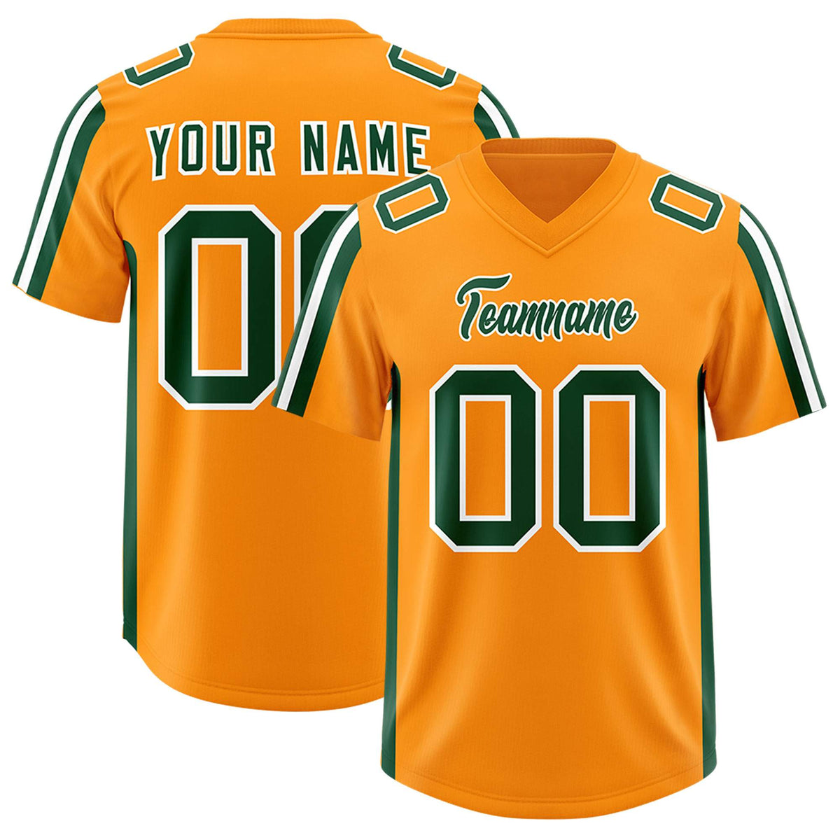 Custom Orange Green and White Side Stripe Pattern Authentic American Football Jersey