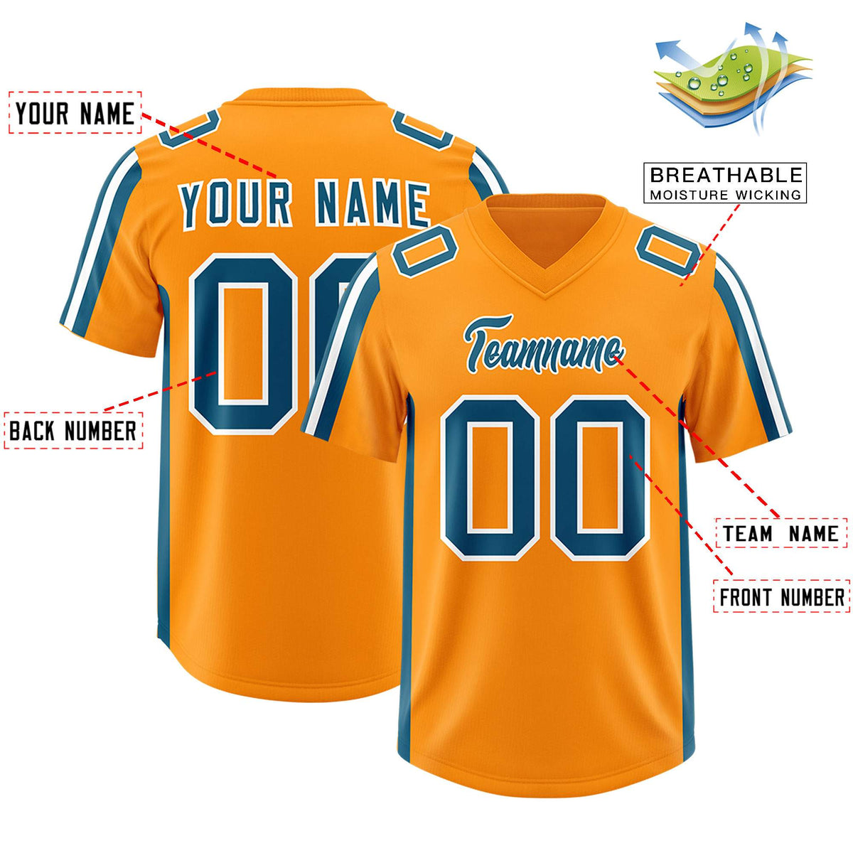 Custom Orange Panther Blue and White Side Stripe Pattern Authentic American Football Jersey
