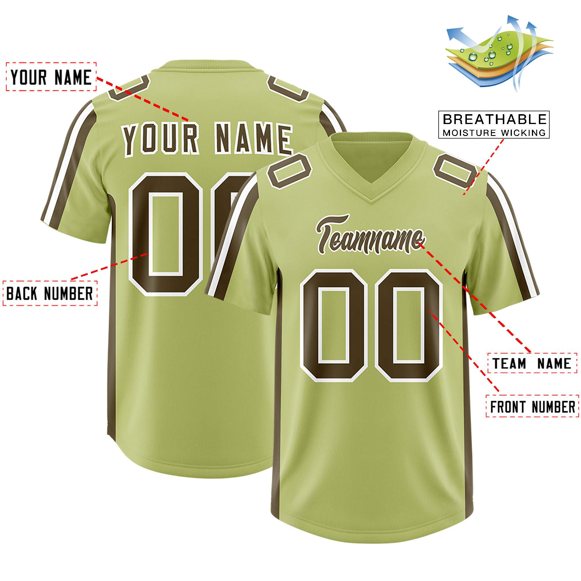 Custom Champagne Olive and White Side Stripe Pattern Authentic American Football Jersey