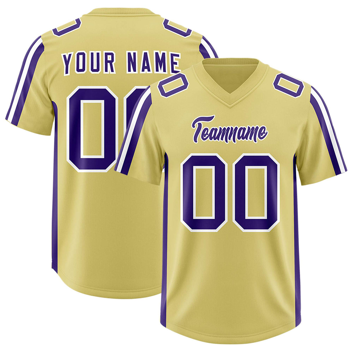 Custom Old Gold Purple and White Side Stripe Pattern Authentic American Football Jersey