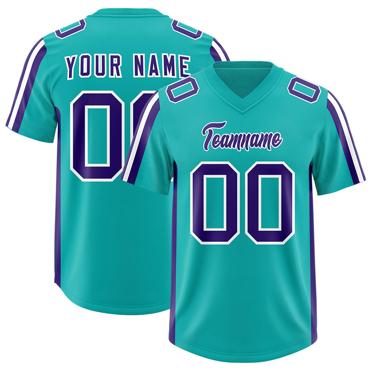Custom Aqua Purple and White Side Stripe Pattern Authentic American Football Jersey