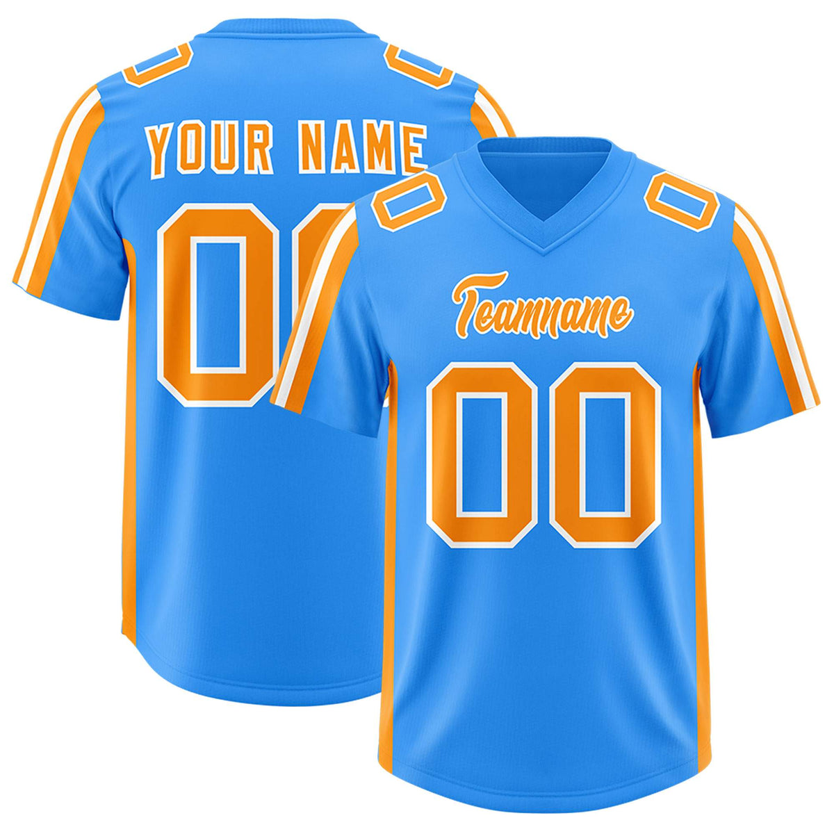 Custom Light Blue Orange and White Side Stripe Pattern Authentic American Football Jersey