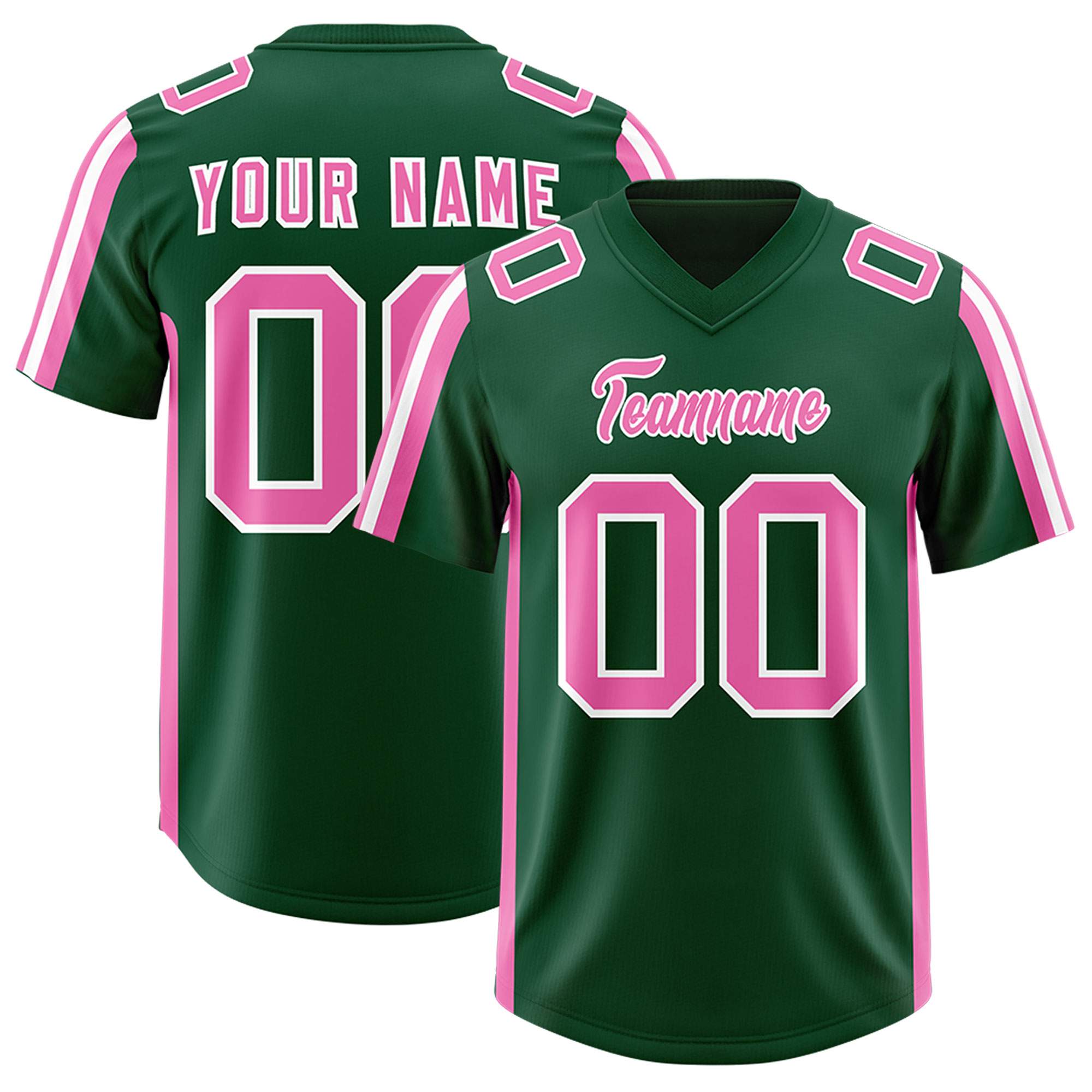Custom Green Pink and White Side Stripe Pattern Authentic American Football Jersey