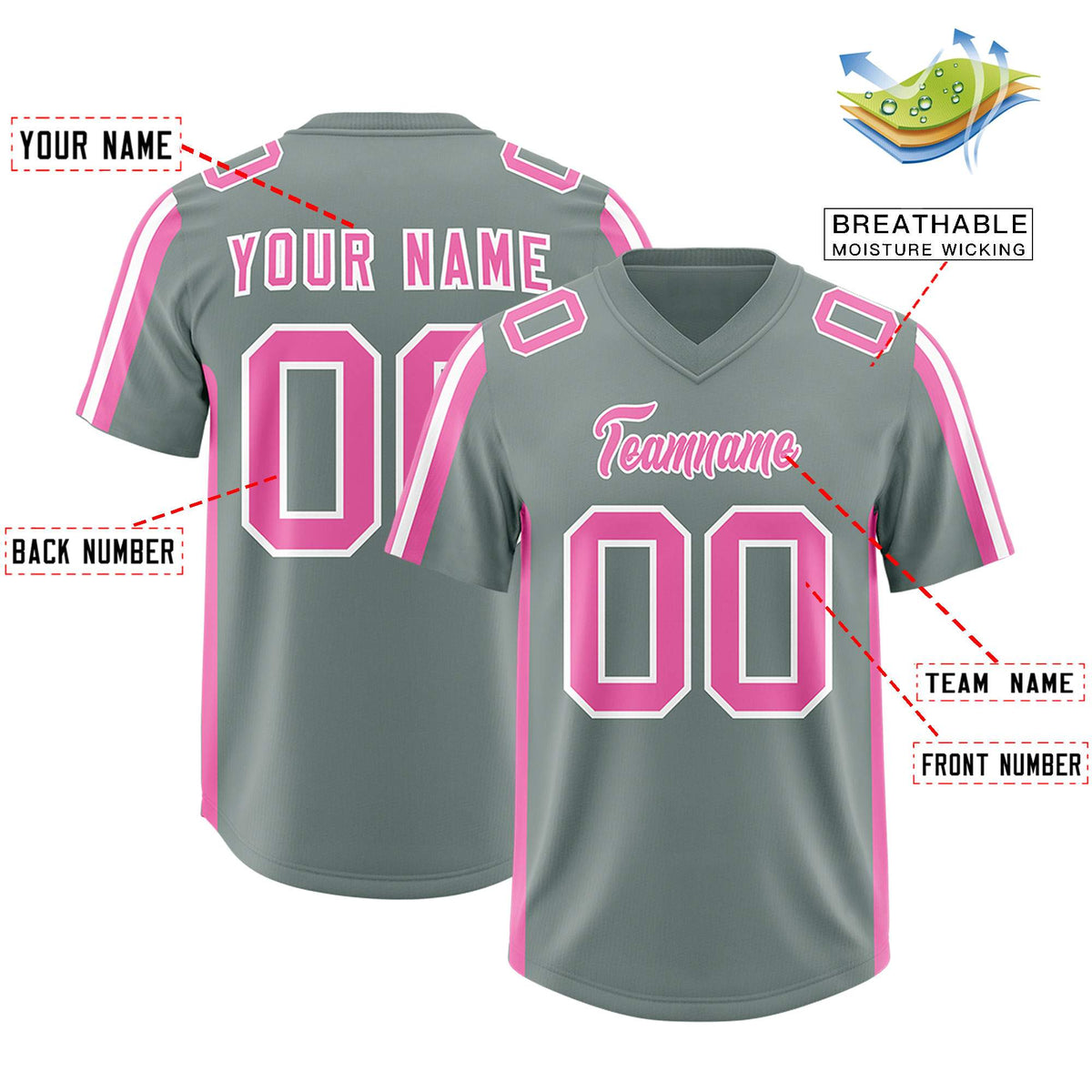 Custom Grey Pink and White Side Stripe Pattern Authentic American Football Jersey