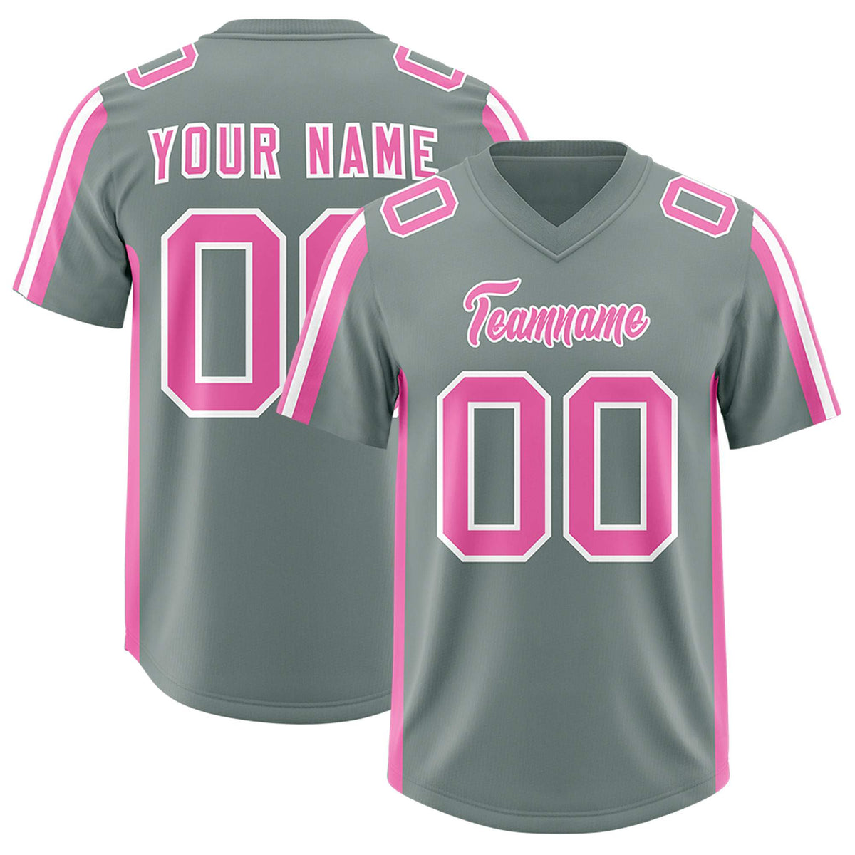 Custom Grey Pink and White Side Stripe Pattern Authentic American Football Jersey
