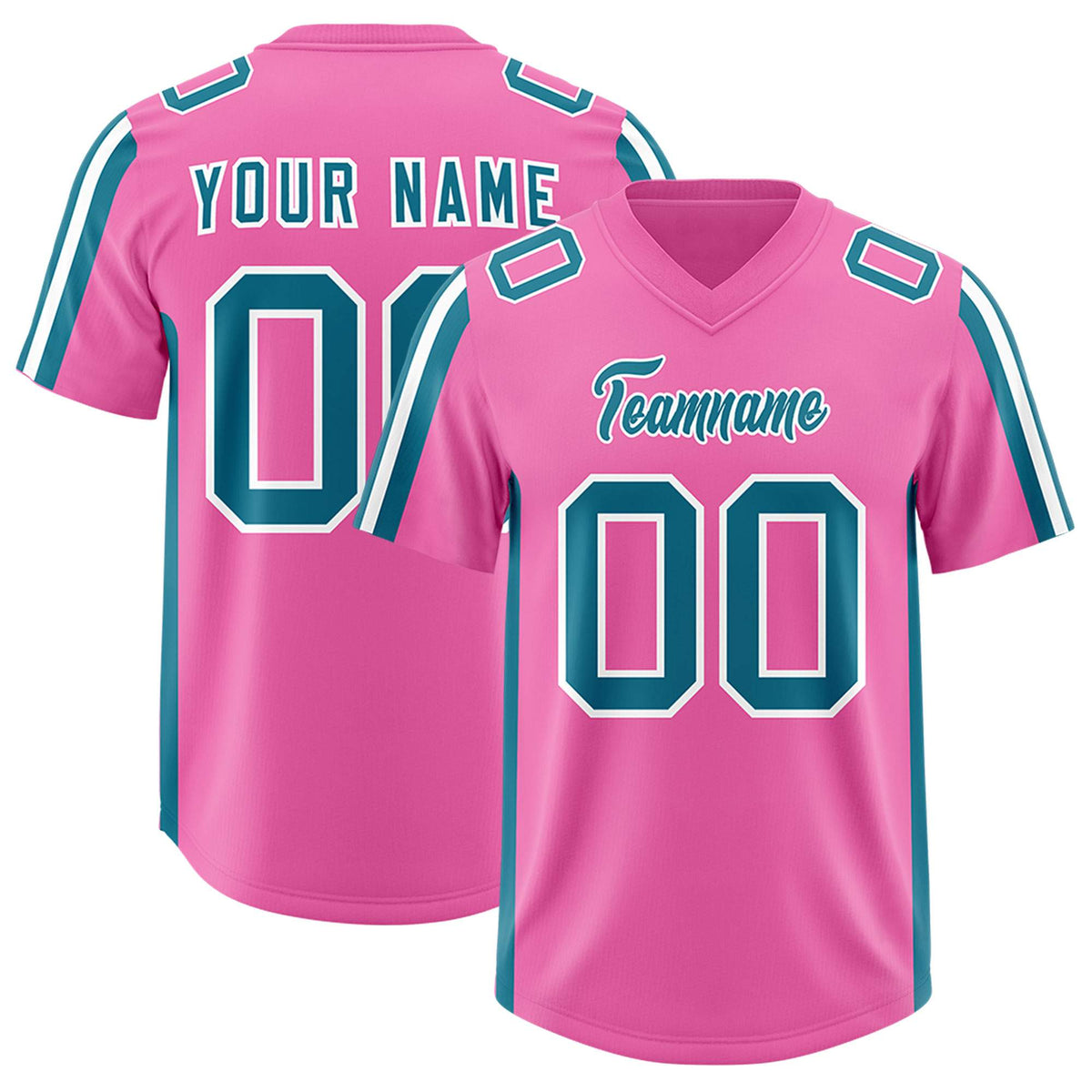 Custom Pink Aqua and White Side Stripe Pattern Authentic American Football Jersey
