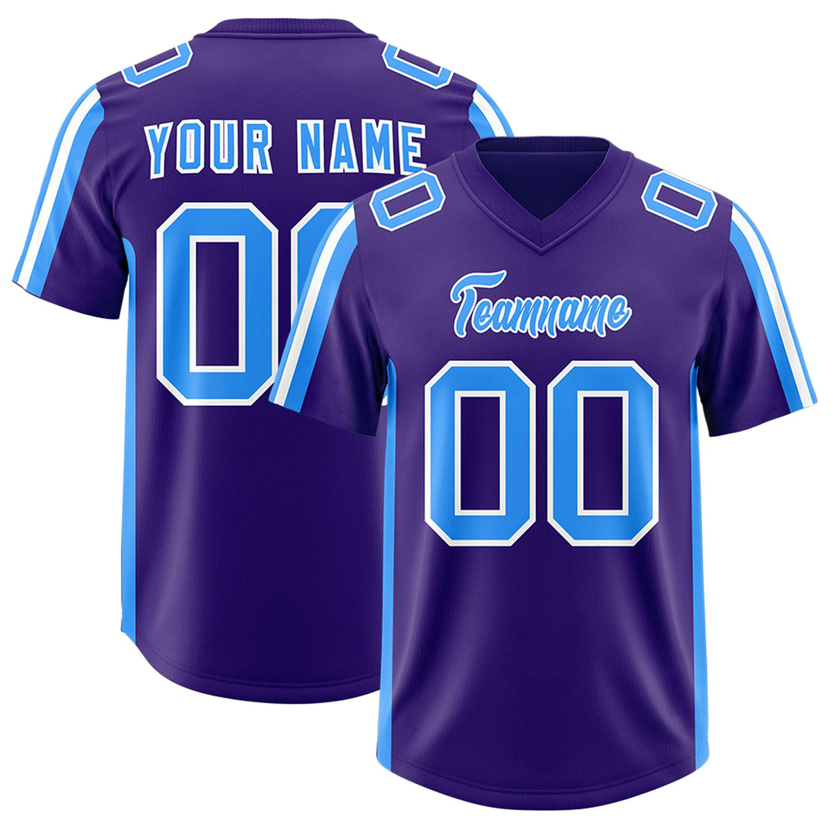 Custom Purple Light Blue and White Side Stripe Pattern Authentic American Football Jersey