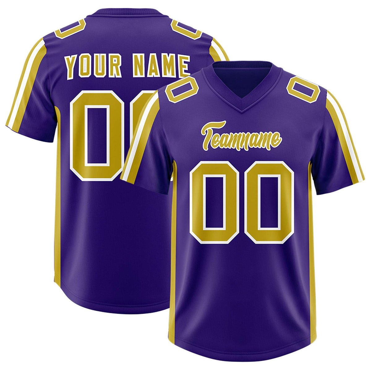 Custom Purple Old Gold and White Side Stripe Pattern Authentic American Football Jersey