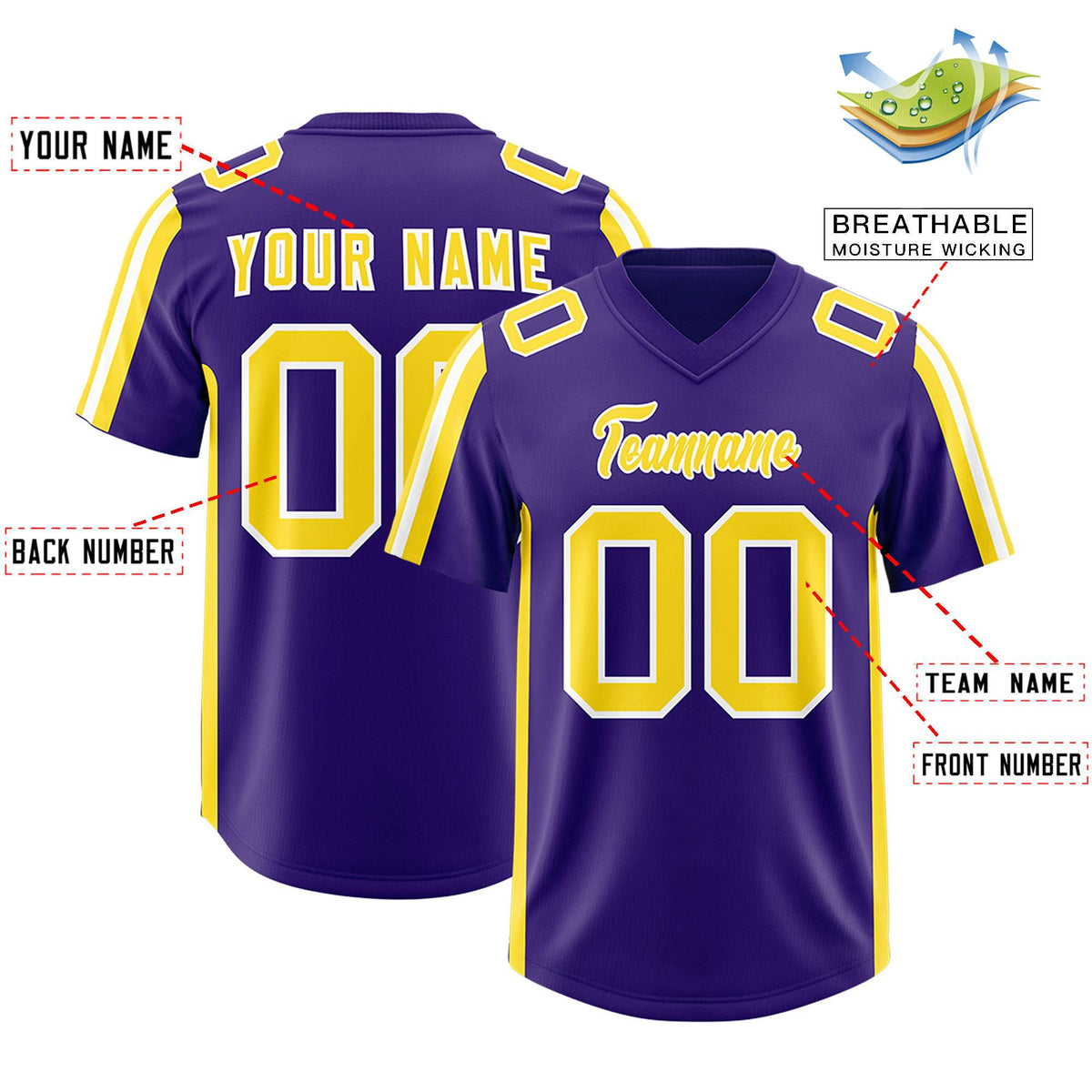 Custom Purple Gold and White Side Stripe Pattern Authentic American Football Jersey