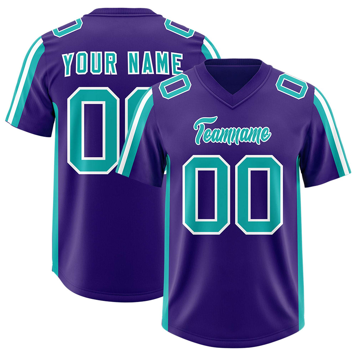 Custom Purple Aqua and White Side Stripe Pattern Authentic American Football Jersey