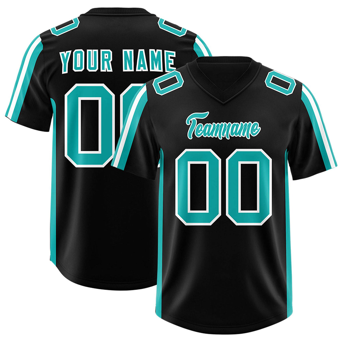 Custom Black Aqua and White Side Stripe Pattern Authentic American Football Jersey