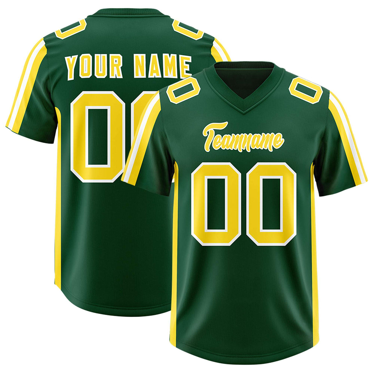 Custom Green Gold and White Side Stripe Pattern Authentic American Football Jersey