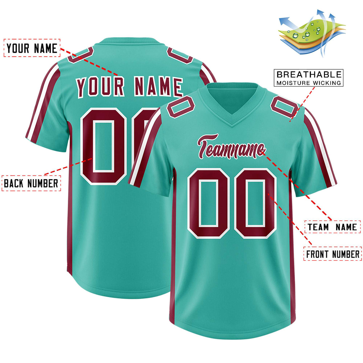 Custom Bright Green Crimson and White Side Stripe Pattern Authentic American Football Jersey