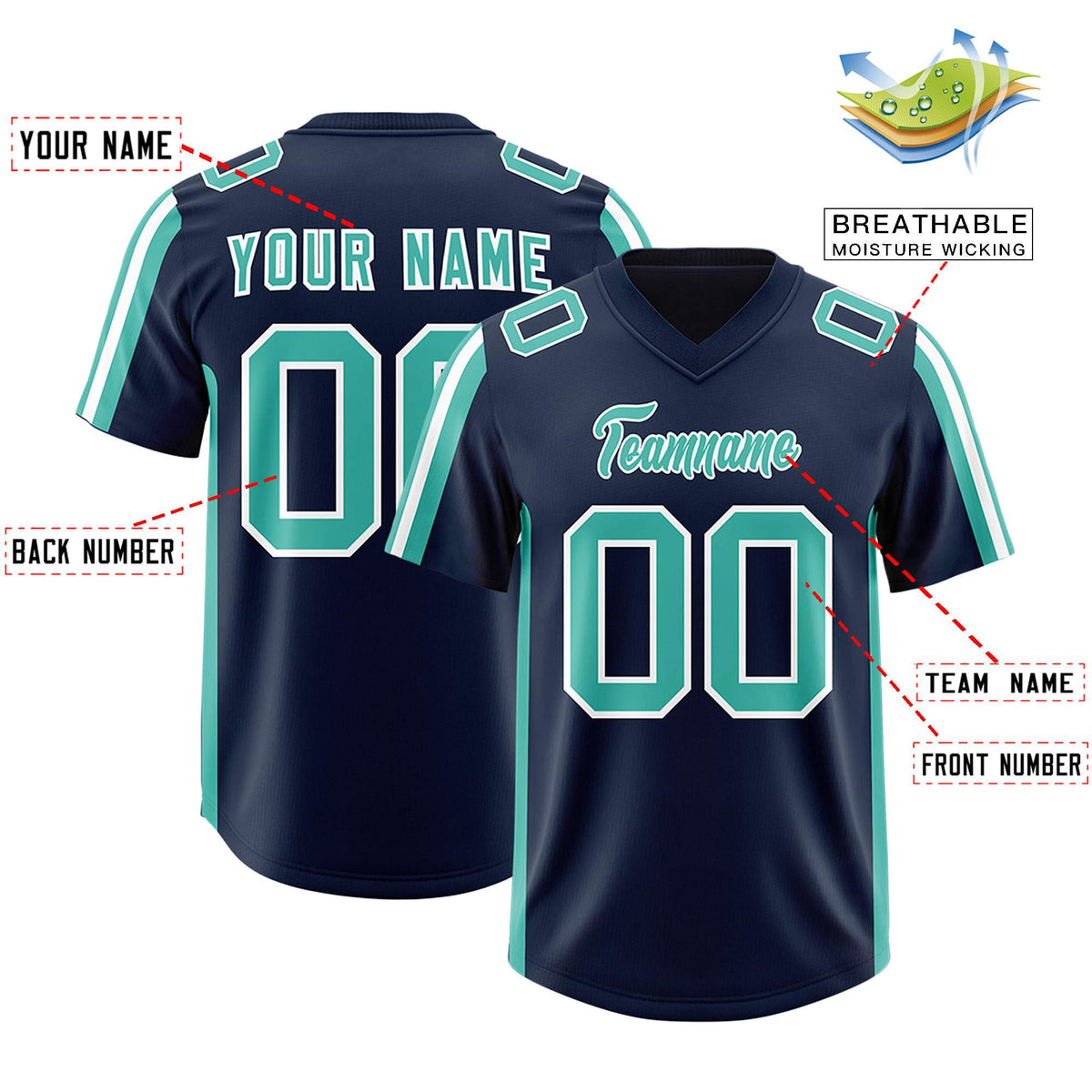 Custom Navy Bright Green and White Side Stripe Pattern Authentic American Football Jersey