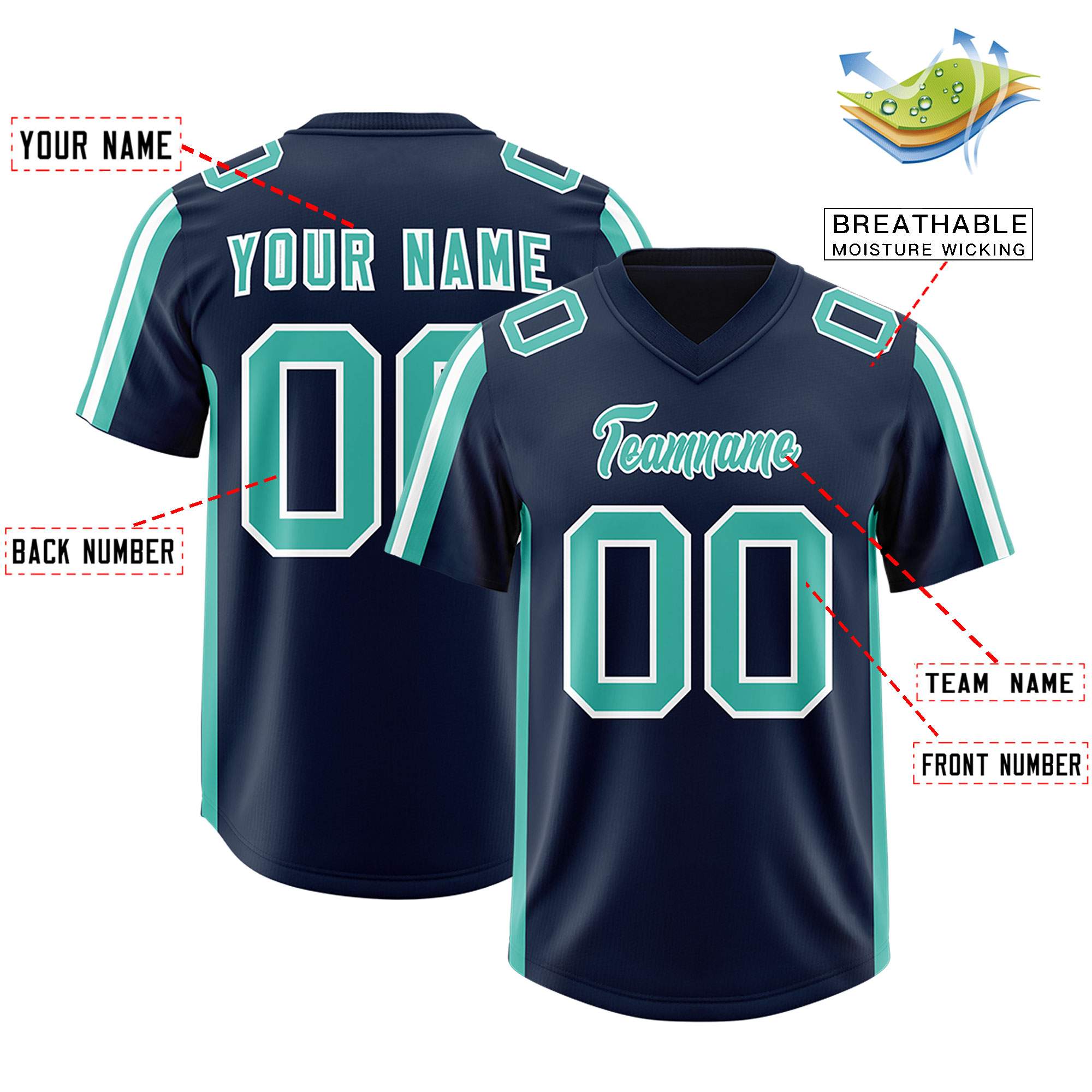 Custom Navy Bright Green and White Side Stripe Pattern Authentic American Football Jersey