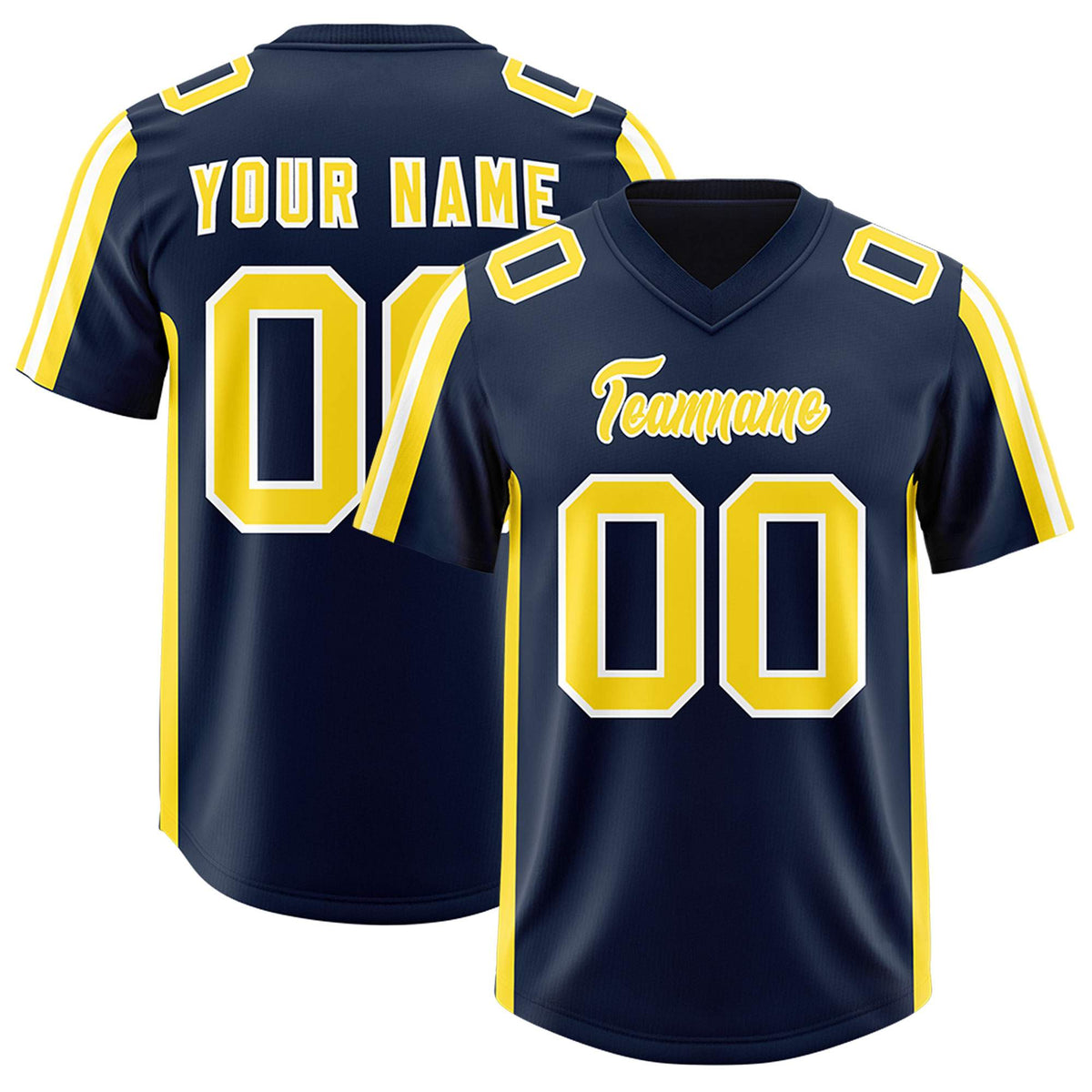 Custom Navy Gold and White Side Stripe Pattern Authentic American Football Jersey