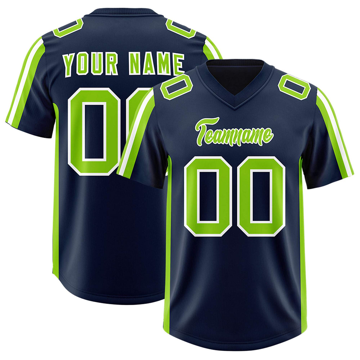 Custom Navy Neon Green and White Side Stripe Pattern Authentic American Football Jersey