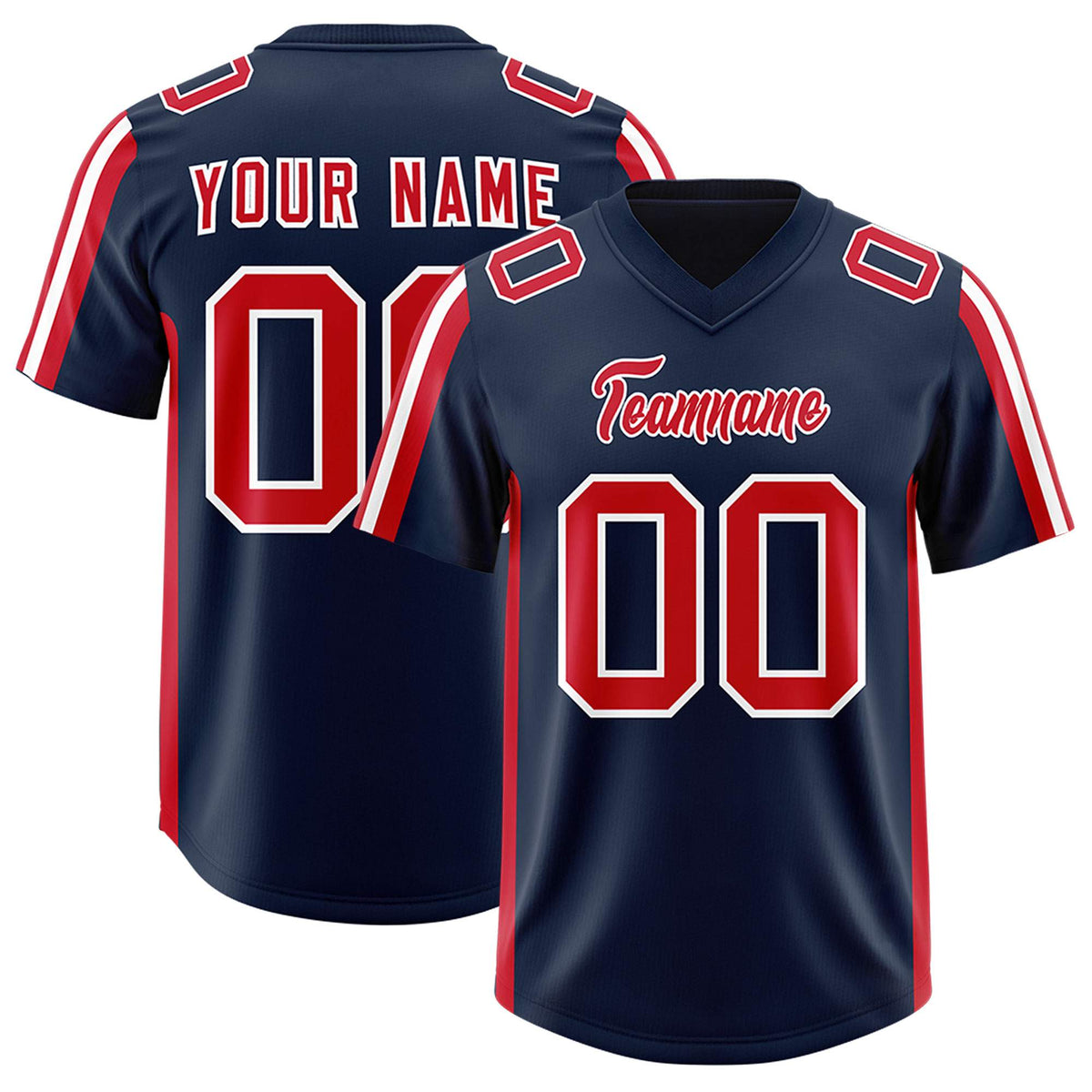 Custom Navy Red and White Side Stripe Pattern Authentic American Football Jersey