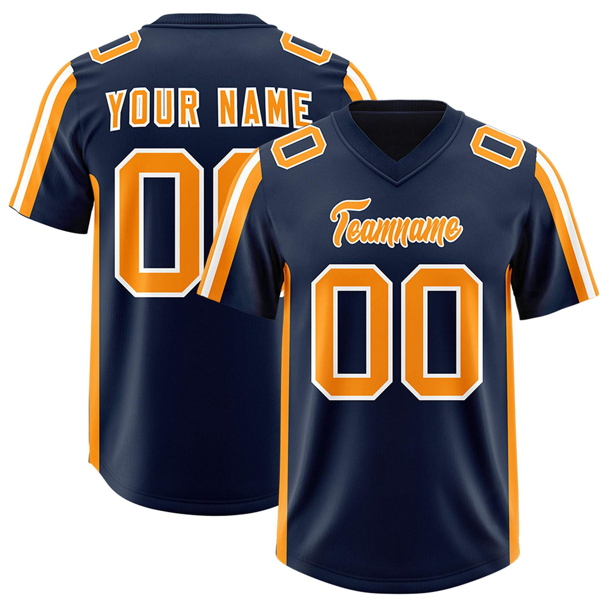 Custom Navy Orange and White Side Stripe Pattern Authentic American Football Jersey