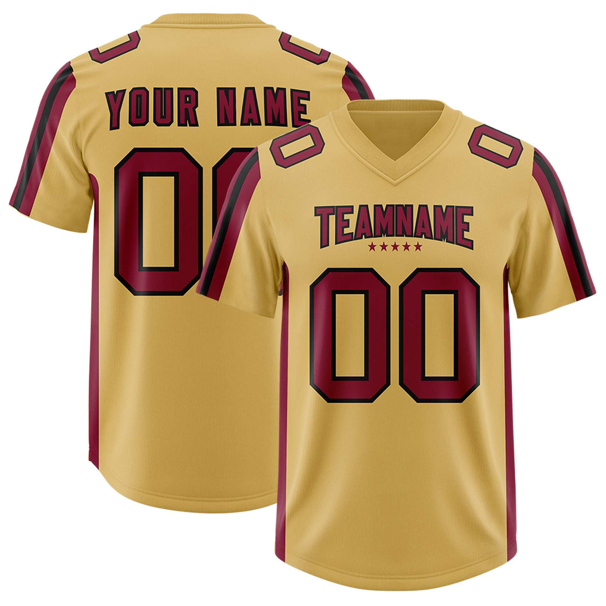 Custom Old Gold Cardinal and Black Side Stripe Pattern Authentic American Football Jersey