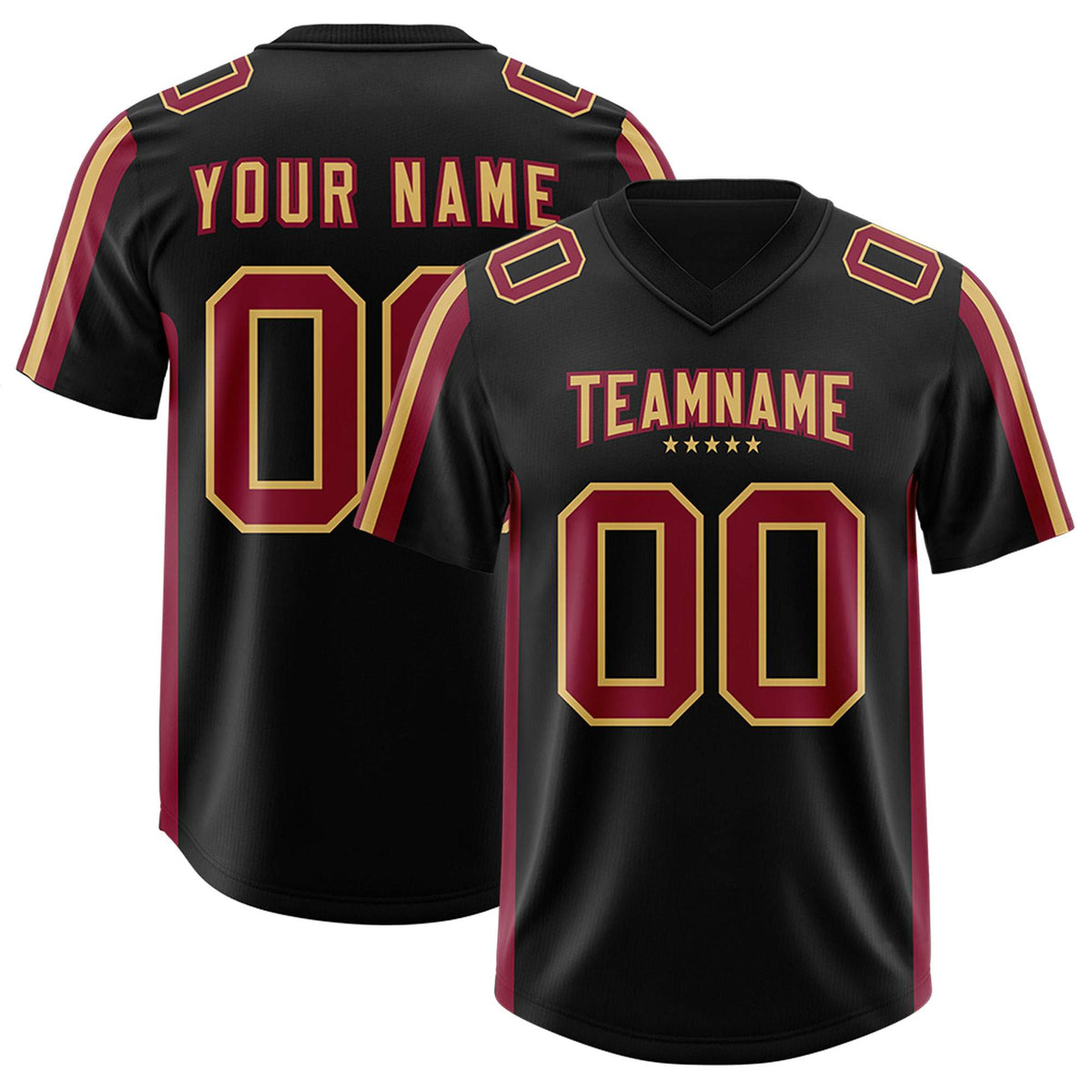 Custom Black Cardinal and Old Gold Side Stripe Pattern Authentic American Football Jersey