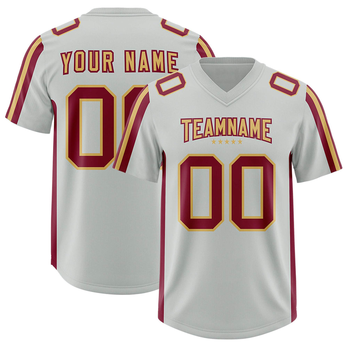 Custom Gray Crimson and Old Gold Side Stripe Pattern Authentic American Football Jersey