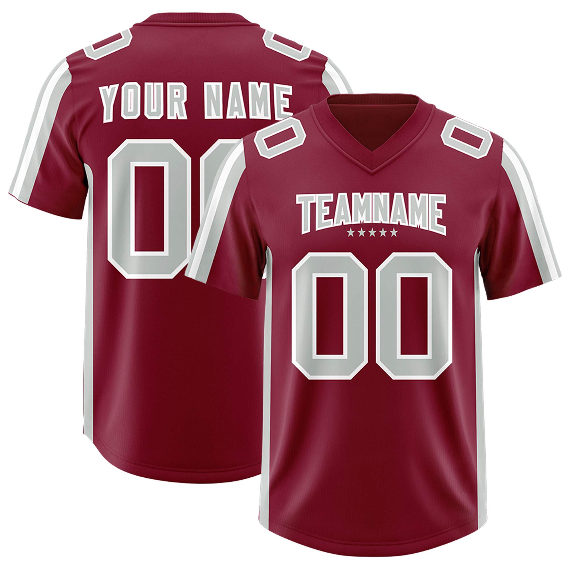 Custom Cardinal Gray and White Side Stripe Pattern Authentic American Football Jersey