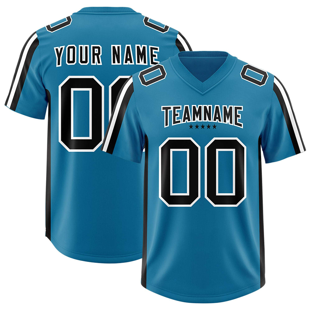 Custom Panther Blue Black and White Side Stripe Pattern Authentic American Football Jersey