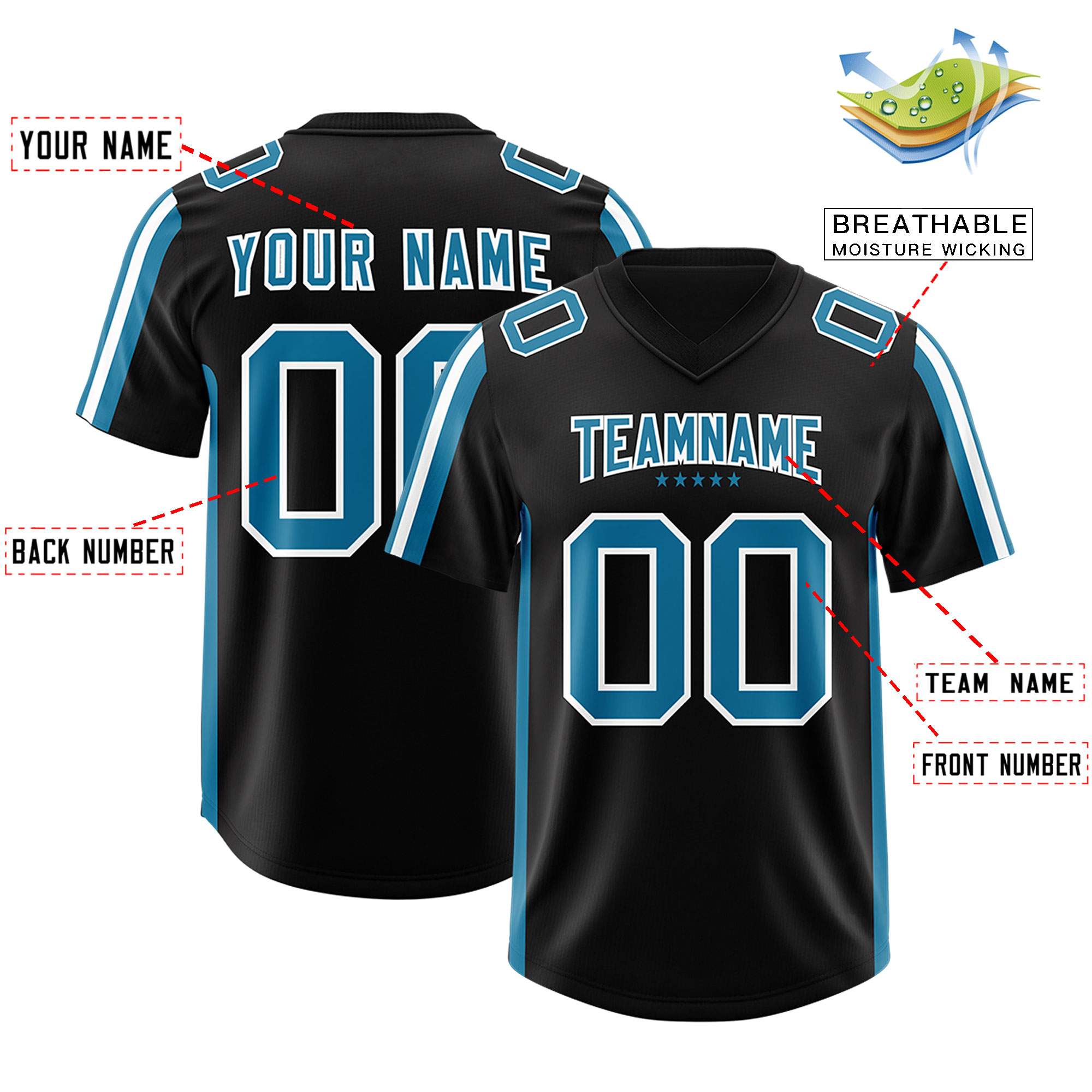 Custom Black Panther Blue and White Side Stripe Pattern Authentic American Football Jersey