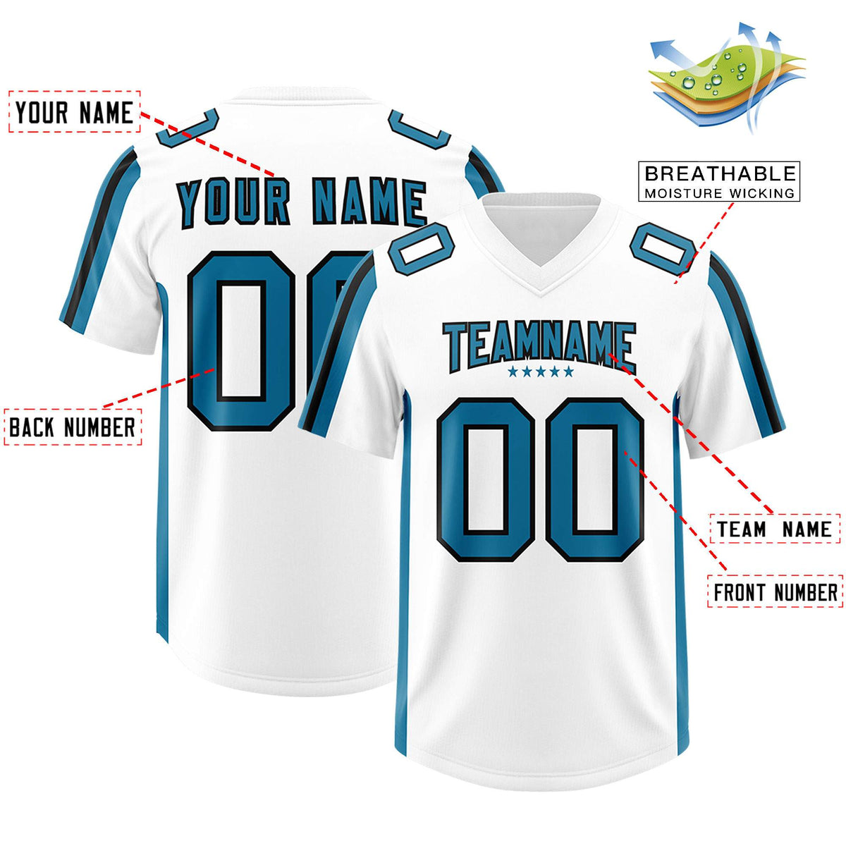 Custom White Panther Blue and Black Side Stripe Pattern Authentic American Football Jersey