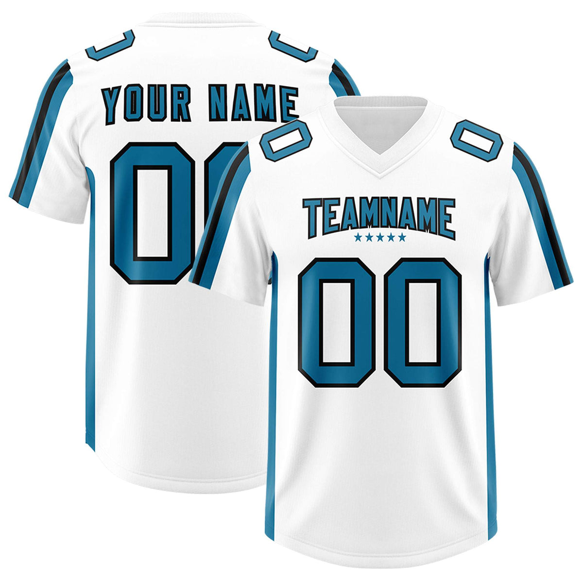 Custom White Panther Blue and Black Side Stripe Pattern Authentic American Football Jersey
