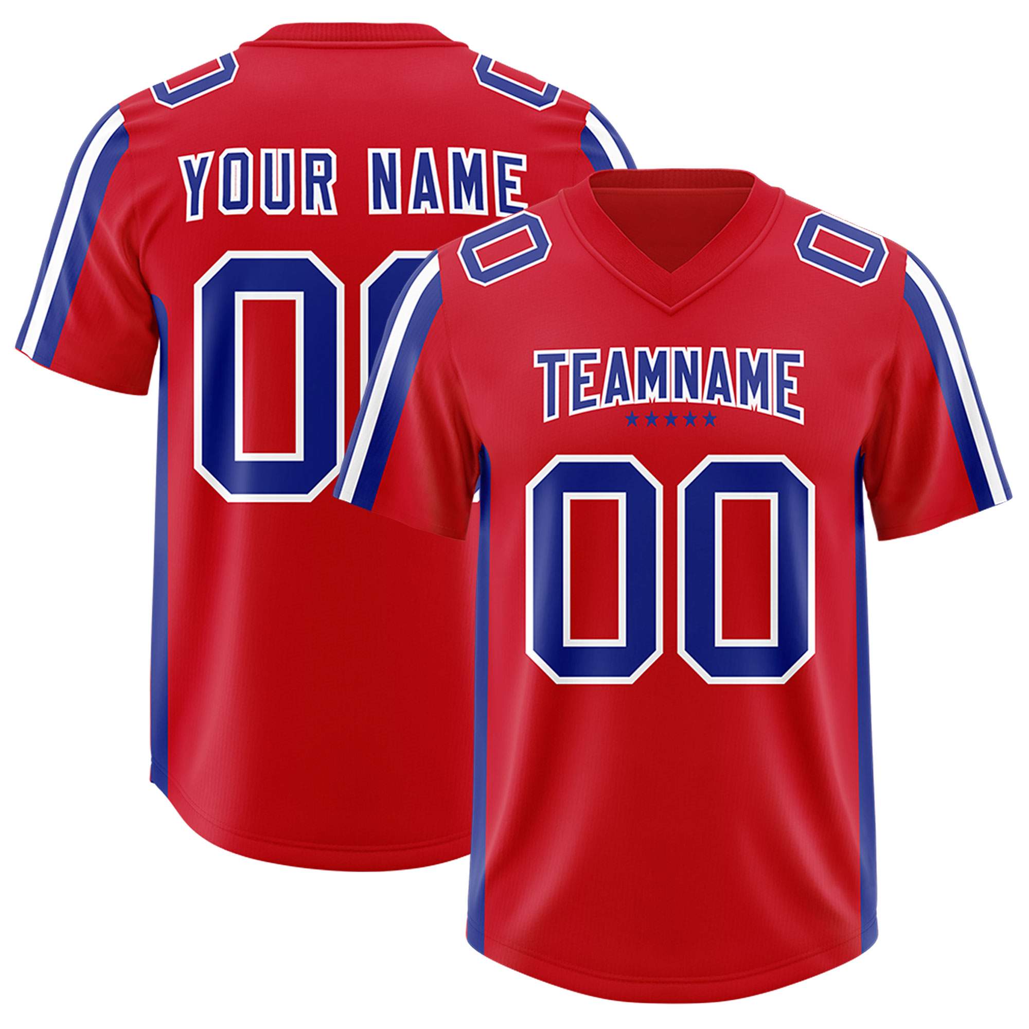 Custom Red Royal and White Side Stripe Pattern Authentic American Football Jersey