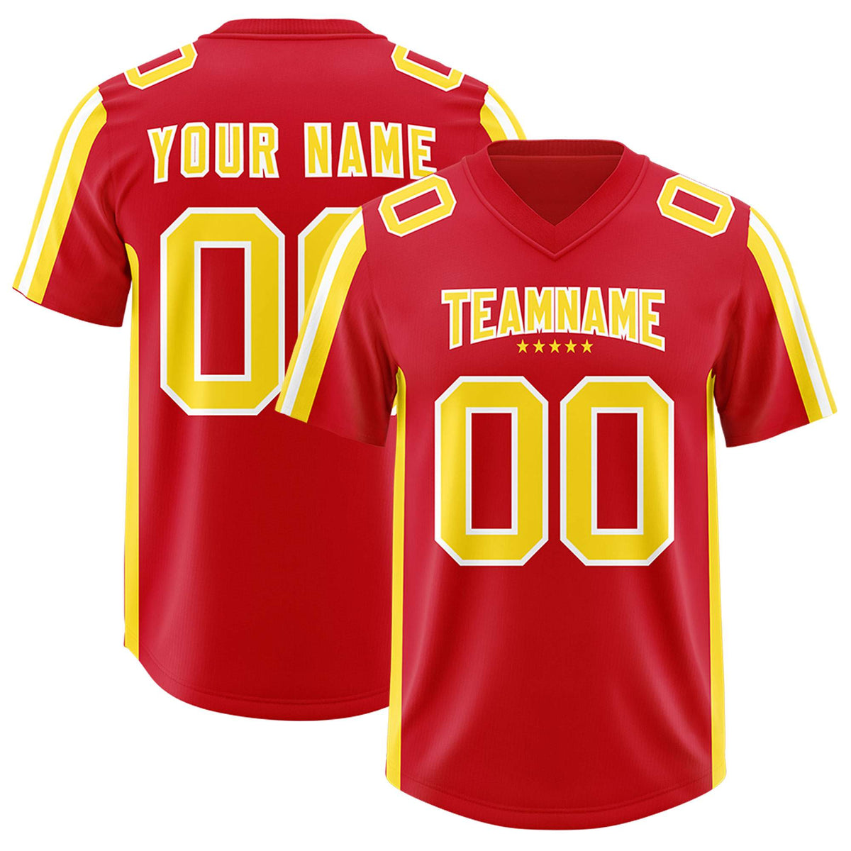 Custom Red Gold and White Side Stripe Pattern Authentic American Football Jersey