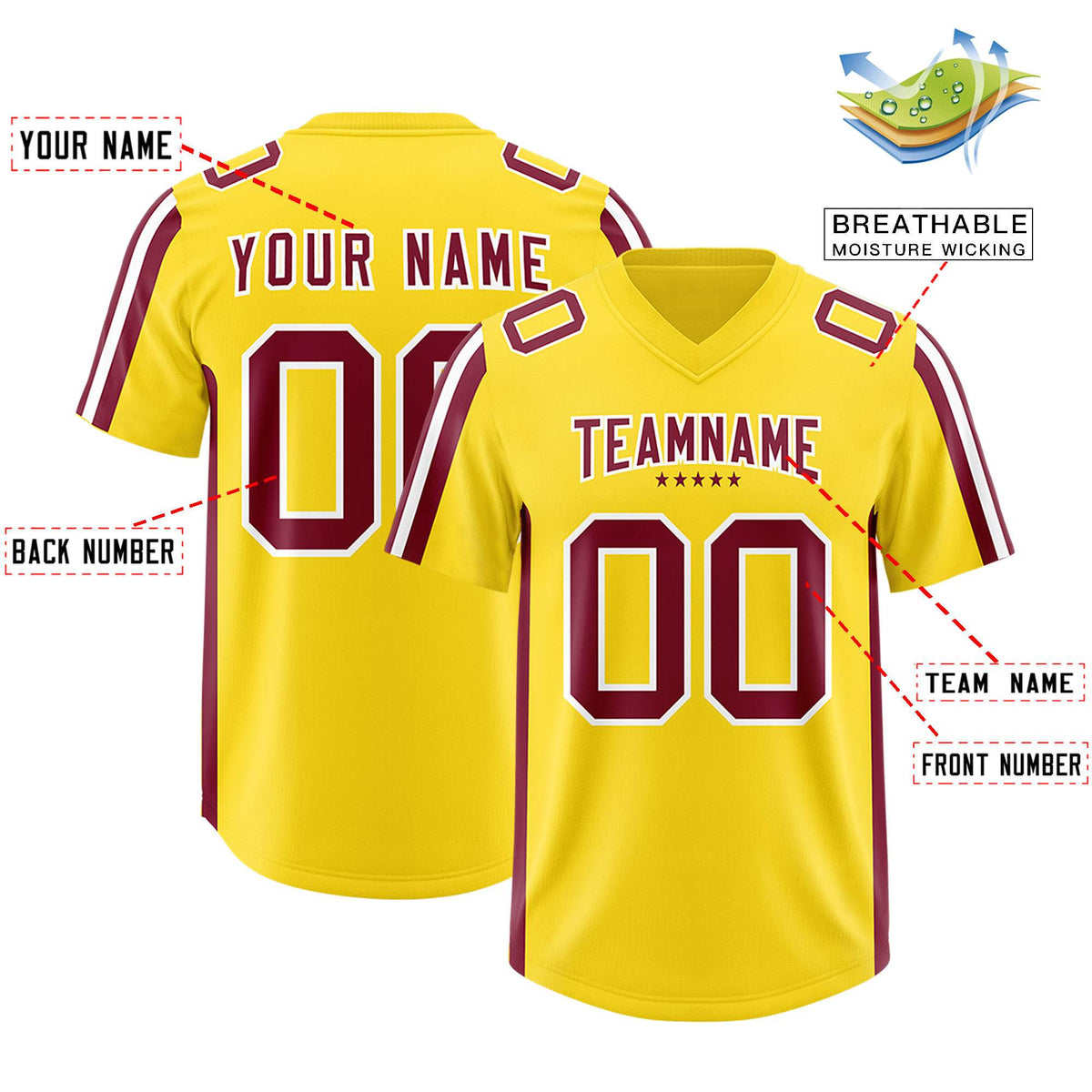 Custom Gold Cardinal and White Side Stripe Pattern Authentic American Football Jersey