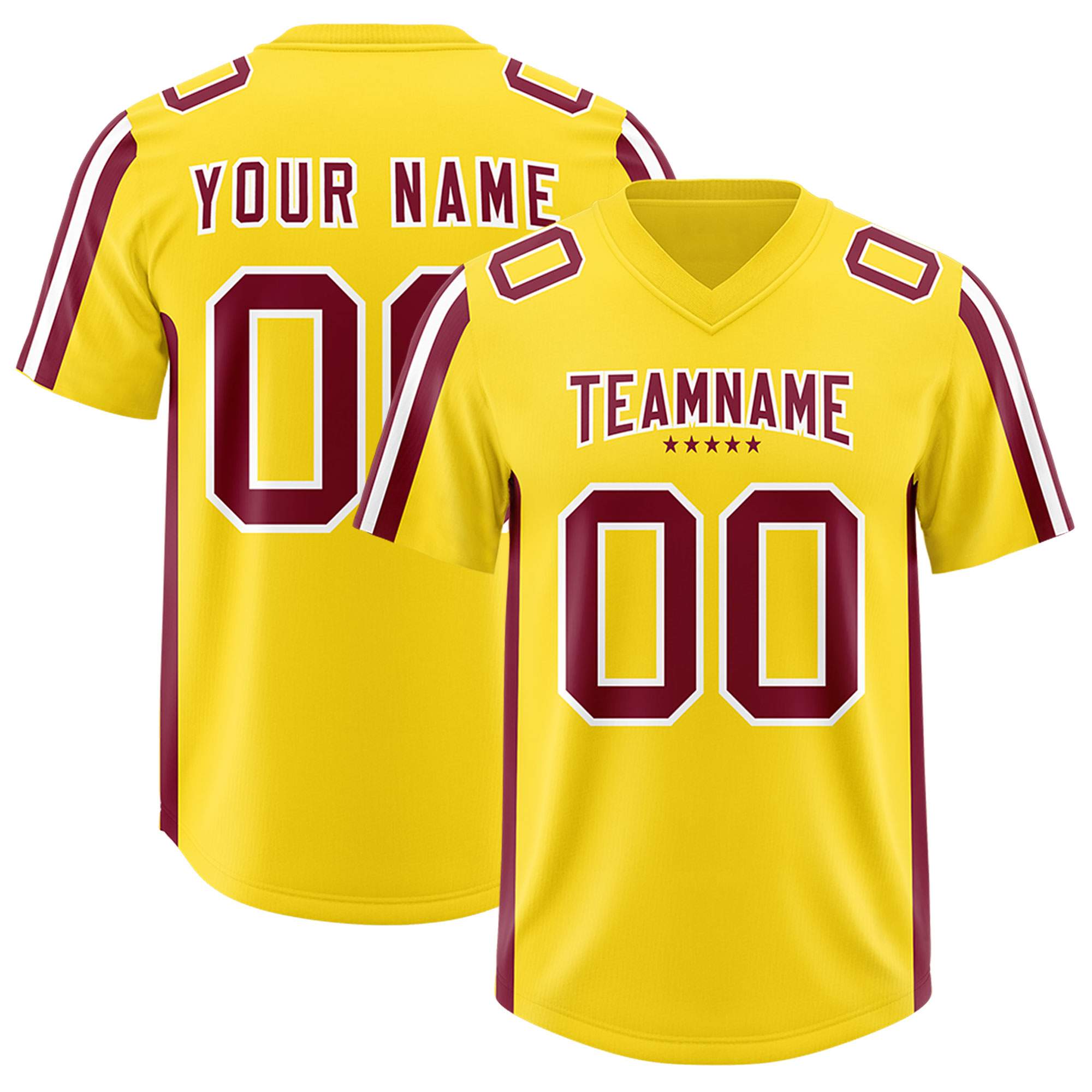 Custom Gold Cardinal and White Side Stripe Pattern Authentic American Football Jersey