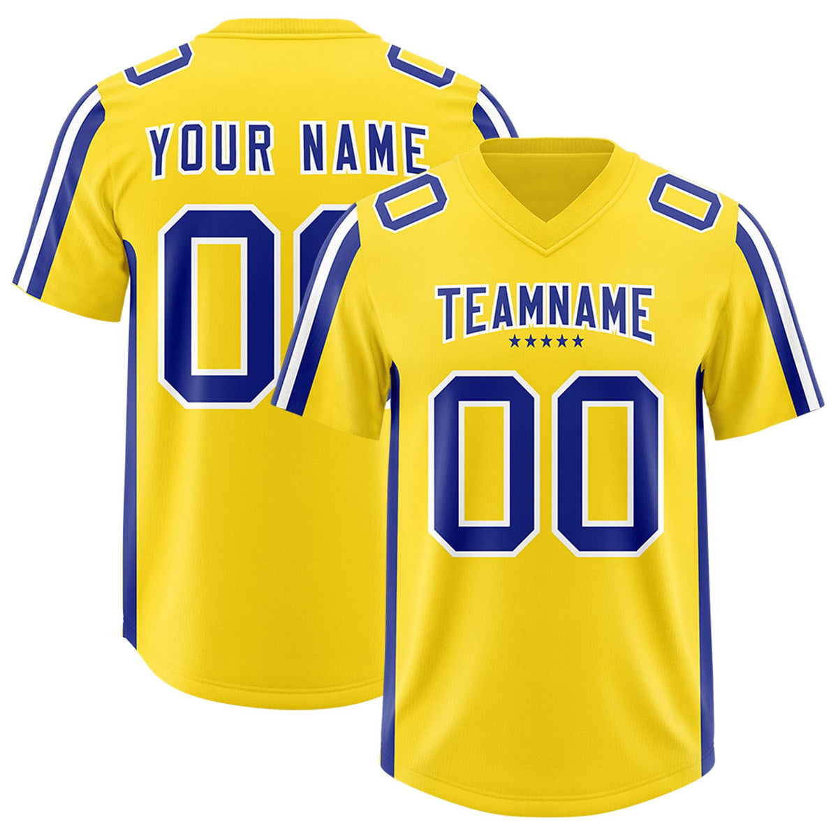 Custom Gold Royal and White Side Stripe Pattern Authentic American Football Jersey