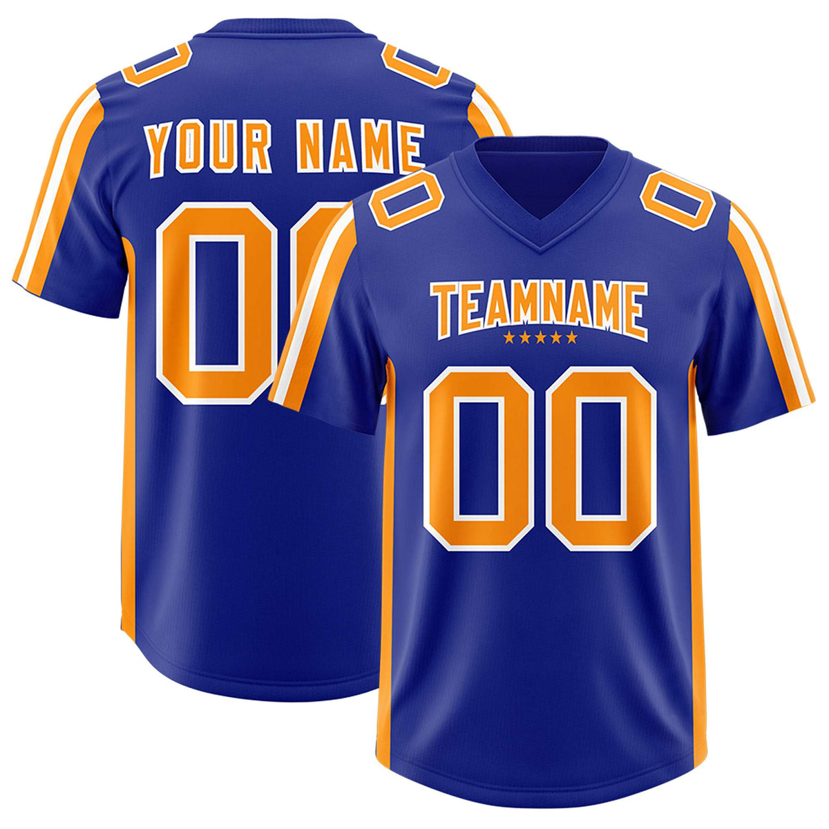 Custom Royal Gold Orange and White Side Stripe Pattern Authentic American Football Jersey
