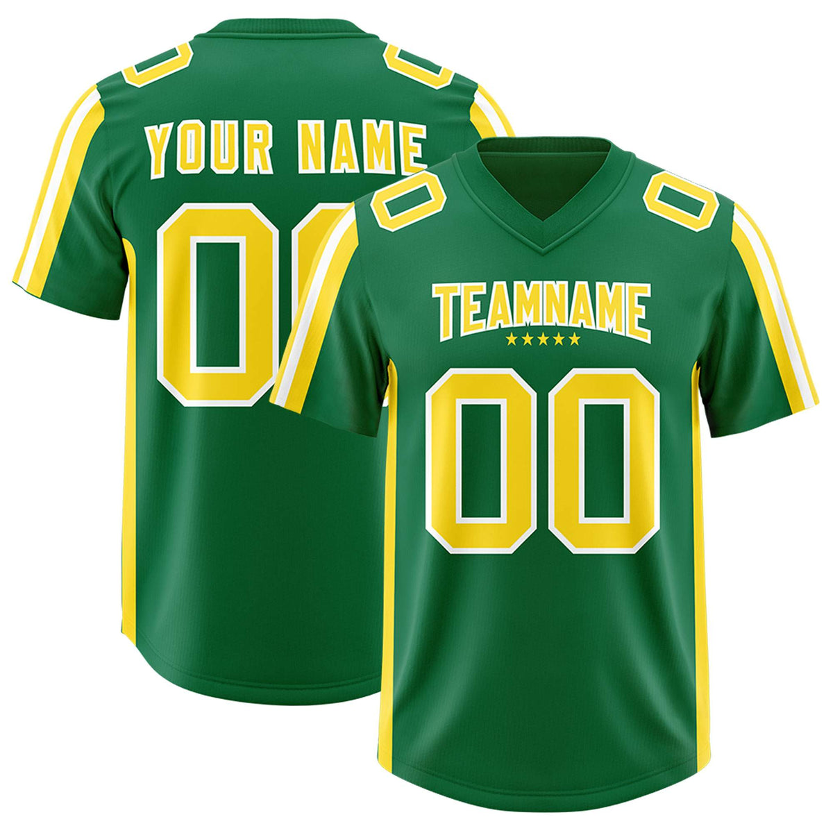 Custom Kelly Green Gold and White Side Stripe Pattern Authentic American Football Jersey