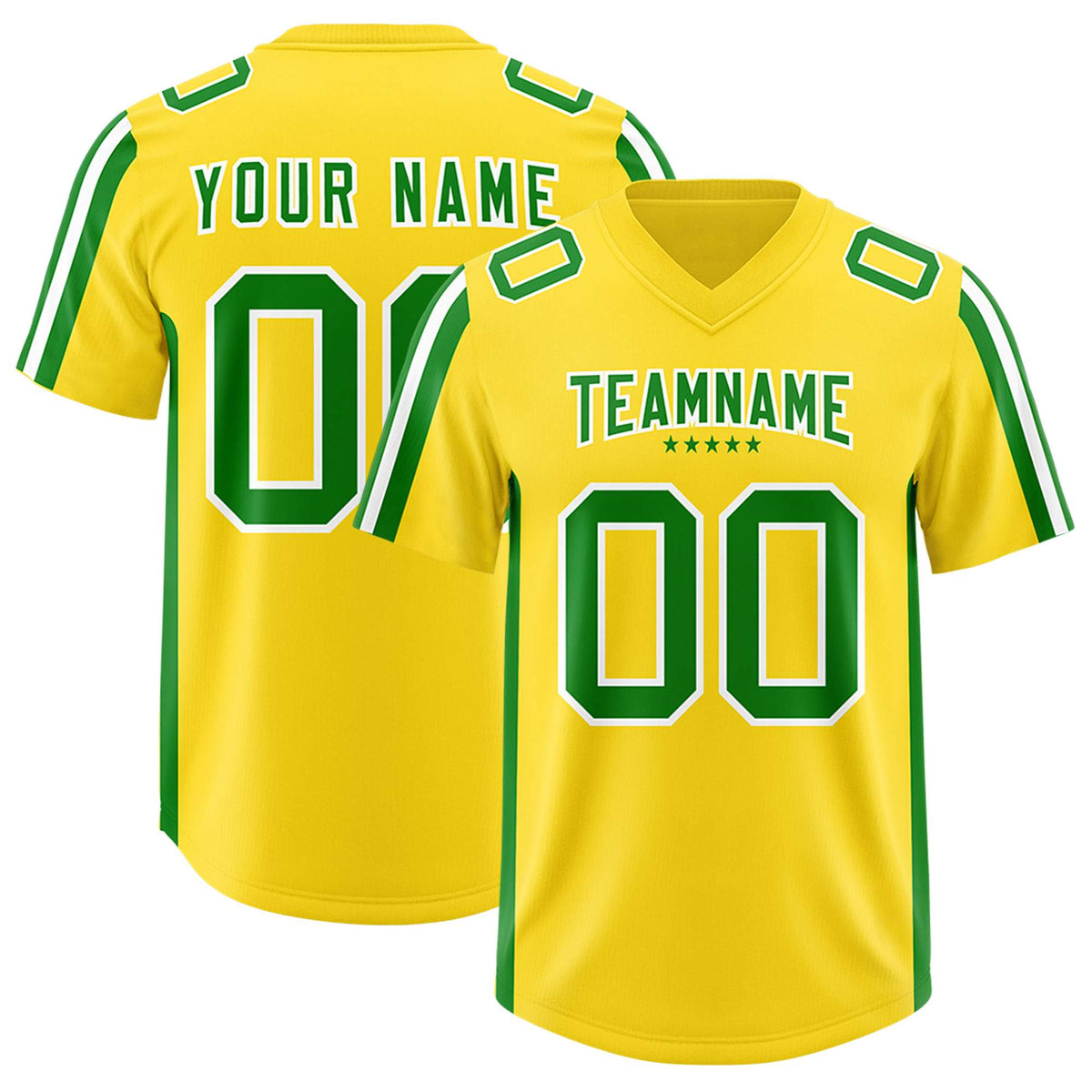Custom Gold Kelly Green and White Side Stripe Pattern Authentic American Football Jersey
