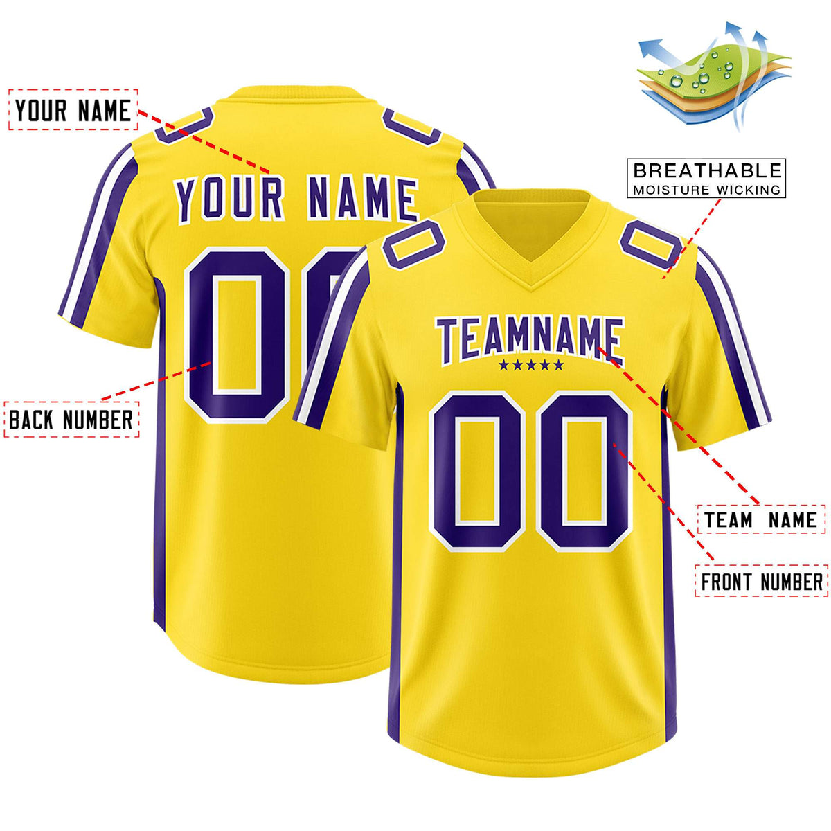 Custom Gold Purple and White Side Stripe Pattern Authentic American Football Jersey