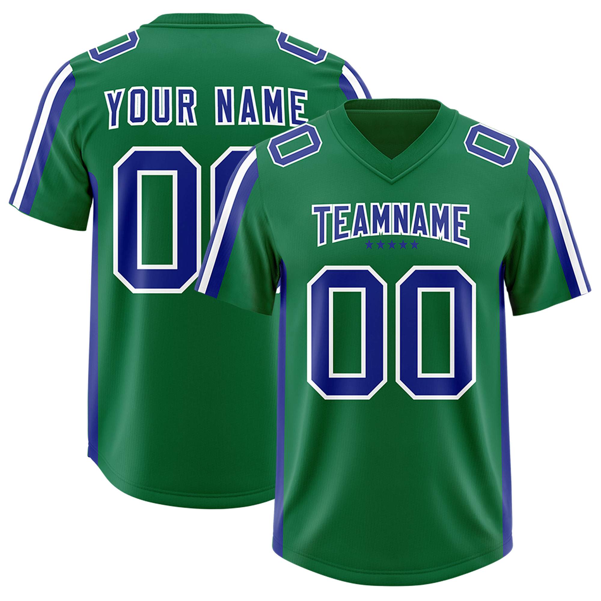 Custom Kelly Green Royal and White Side Stripe Pattern Authentic American Football Jersey